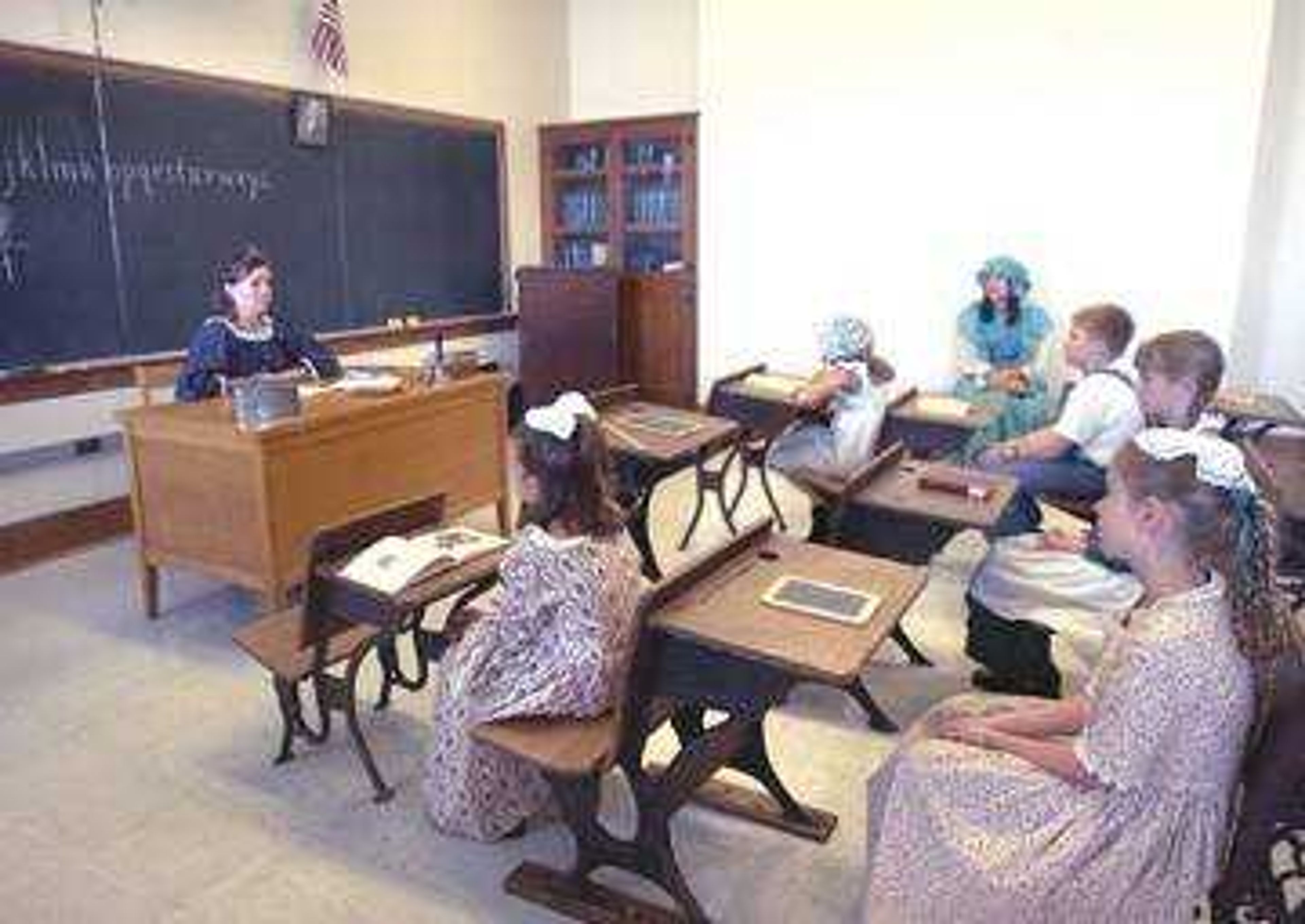 A one-room schoolhouse was set up in Academic Hall by Kappa Delta Pi, the honor society in education, in celebration of Academic Hall's 100th anniversary.