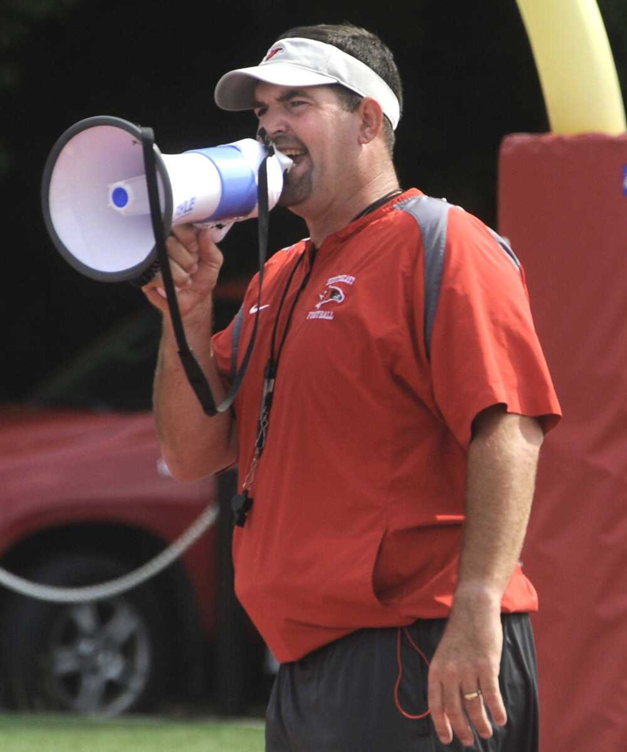 Southeast Missouri State coach Tom Matukewicz directs his team's last scrimmage of the season Saturday, Aug. 22, 2015 at Houck Stadium. (Fred Lynch)