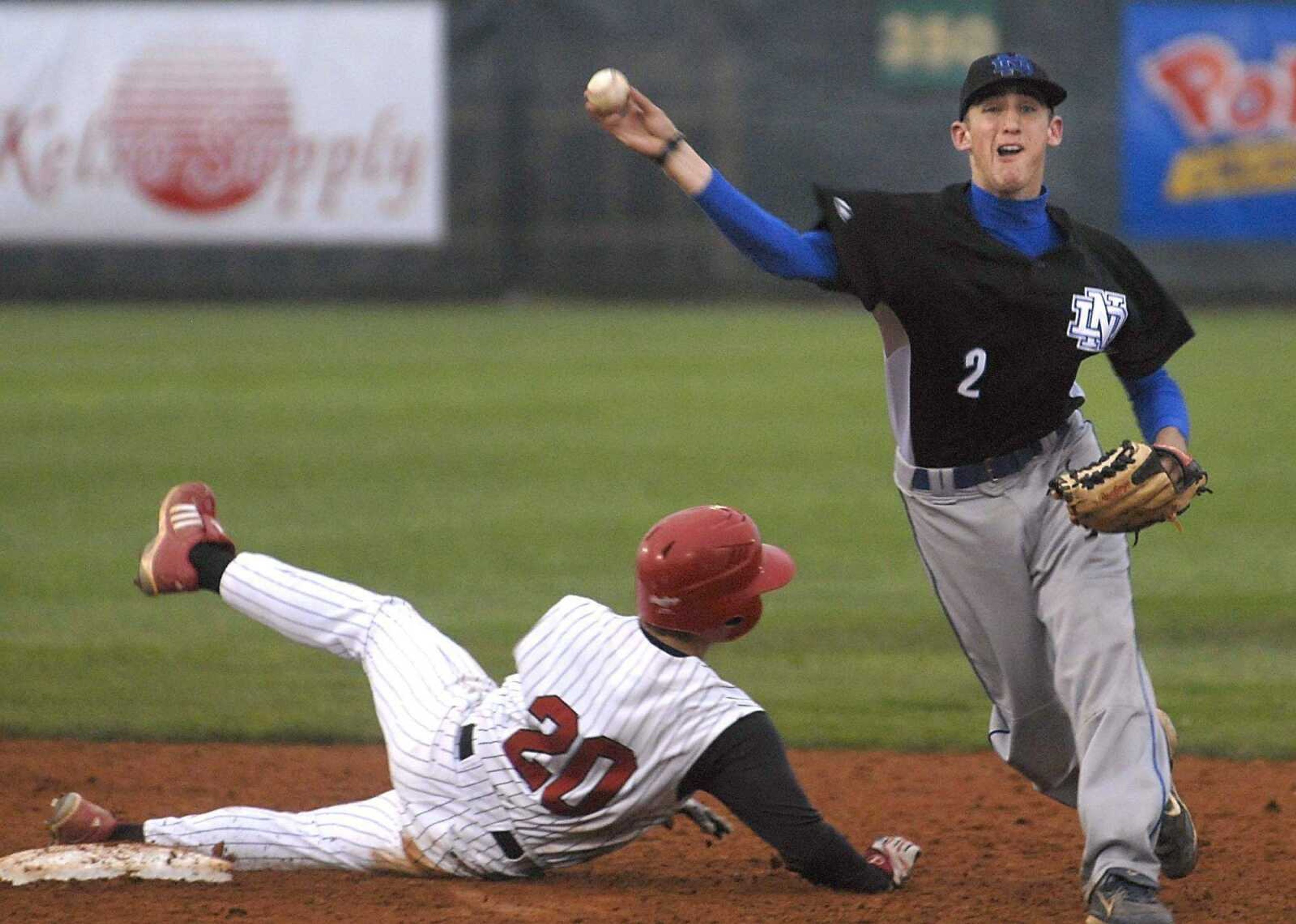 FRED LYNCH ~ flynch@semissourian.comNotre Dame's Colton Young throws to first base during a game last season.