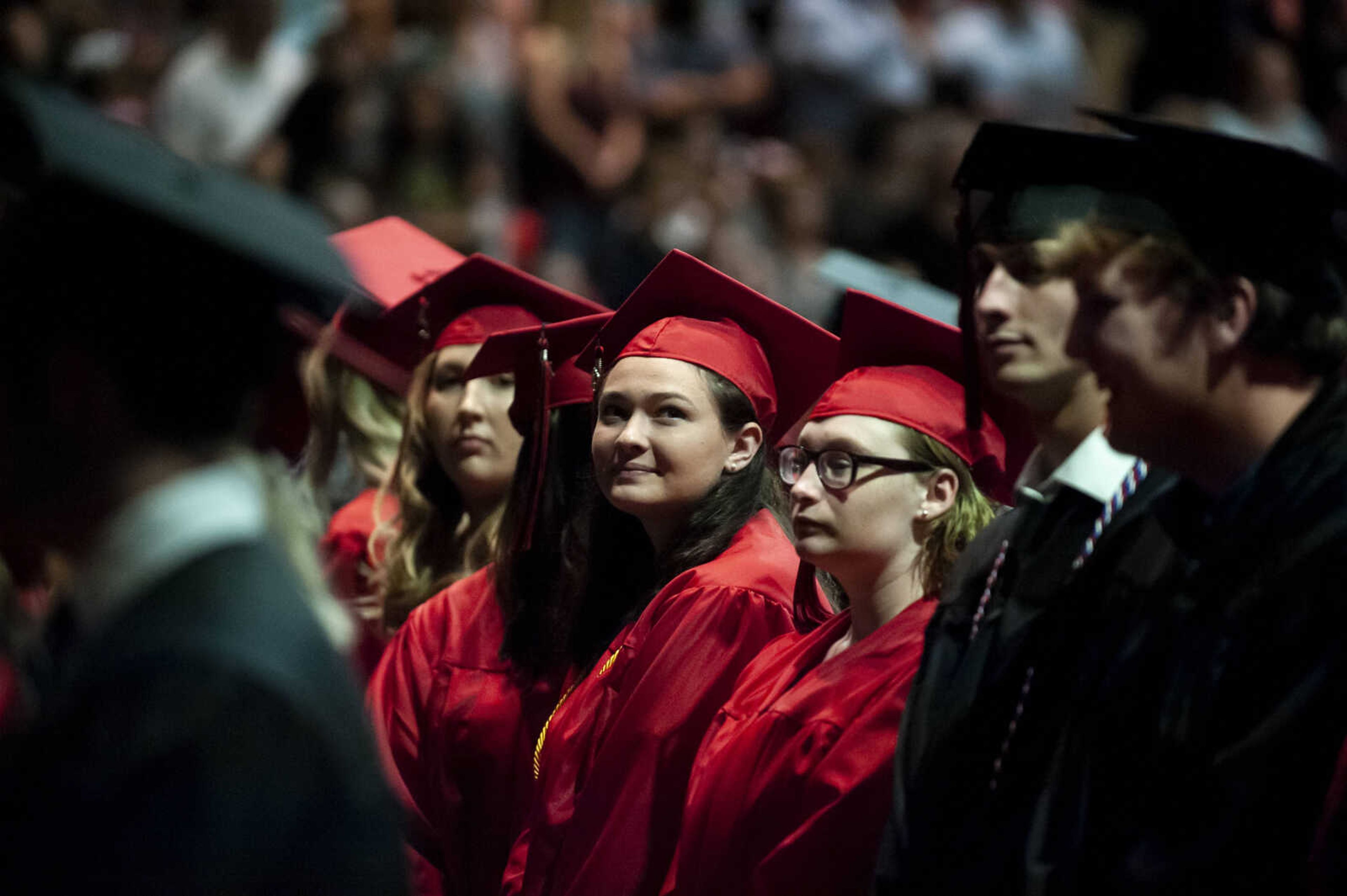 Graduates look up to family members during the Jackson High School Class of 2019 Commencement at the Show Me Center Friday, May 24, 2019, in Cape Girardeau.