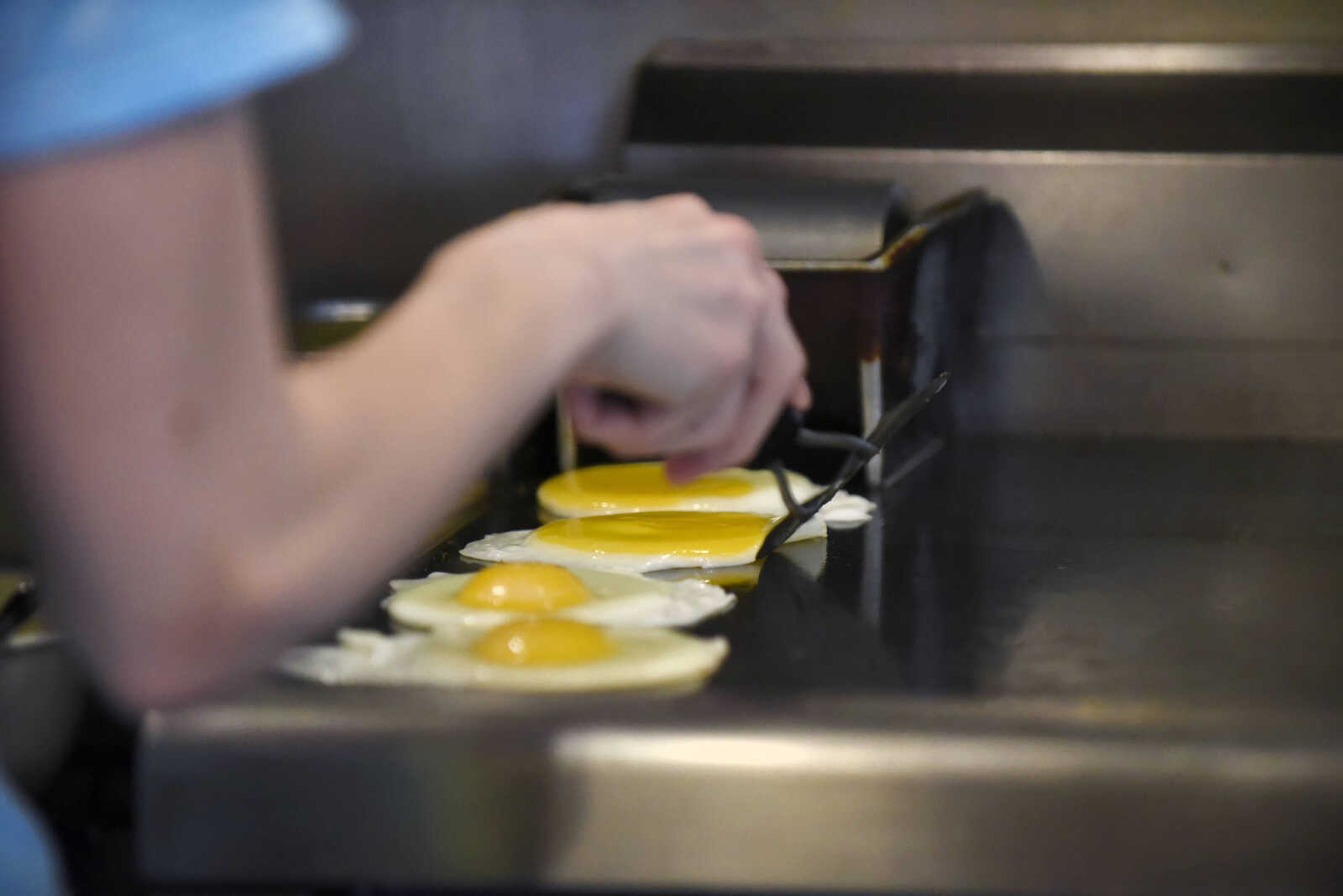 Eggs are cooked to order on the griddle at the Pie Bird Cafe in Jackson.