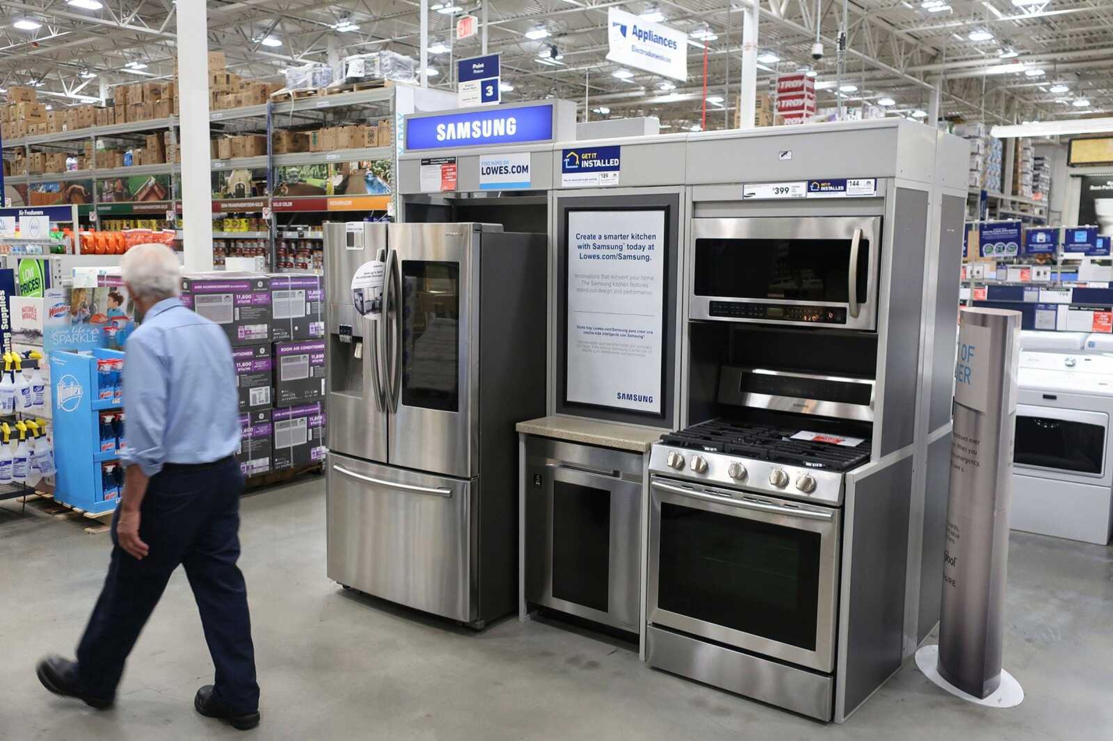 Kitchen appliances for sale are seen May 21 at a Lowe's Home Improvement store in East Rutherford, New Jersey.