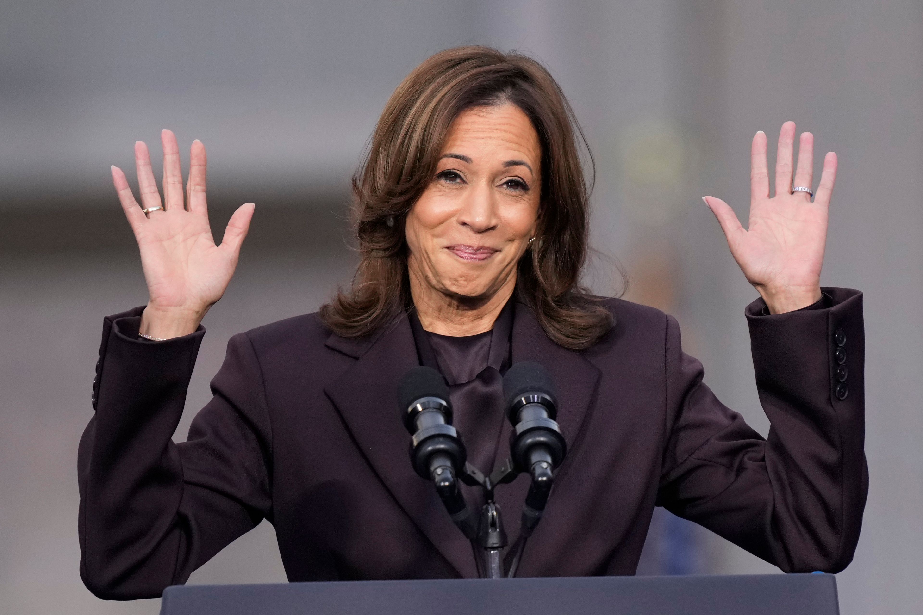 Vice President Kamala Harris delivers a concession speech for the 2024 presidential election on the campus of Howard University in Washington, Wednesday, Nov. 6, 2024. (AP Photo/Ben Curtis)