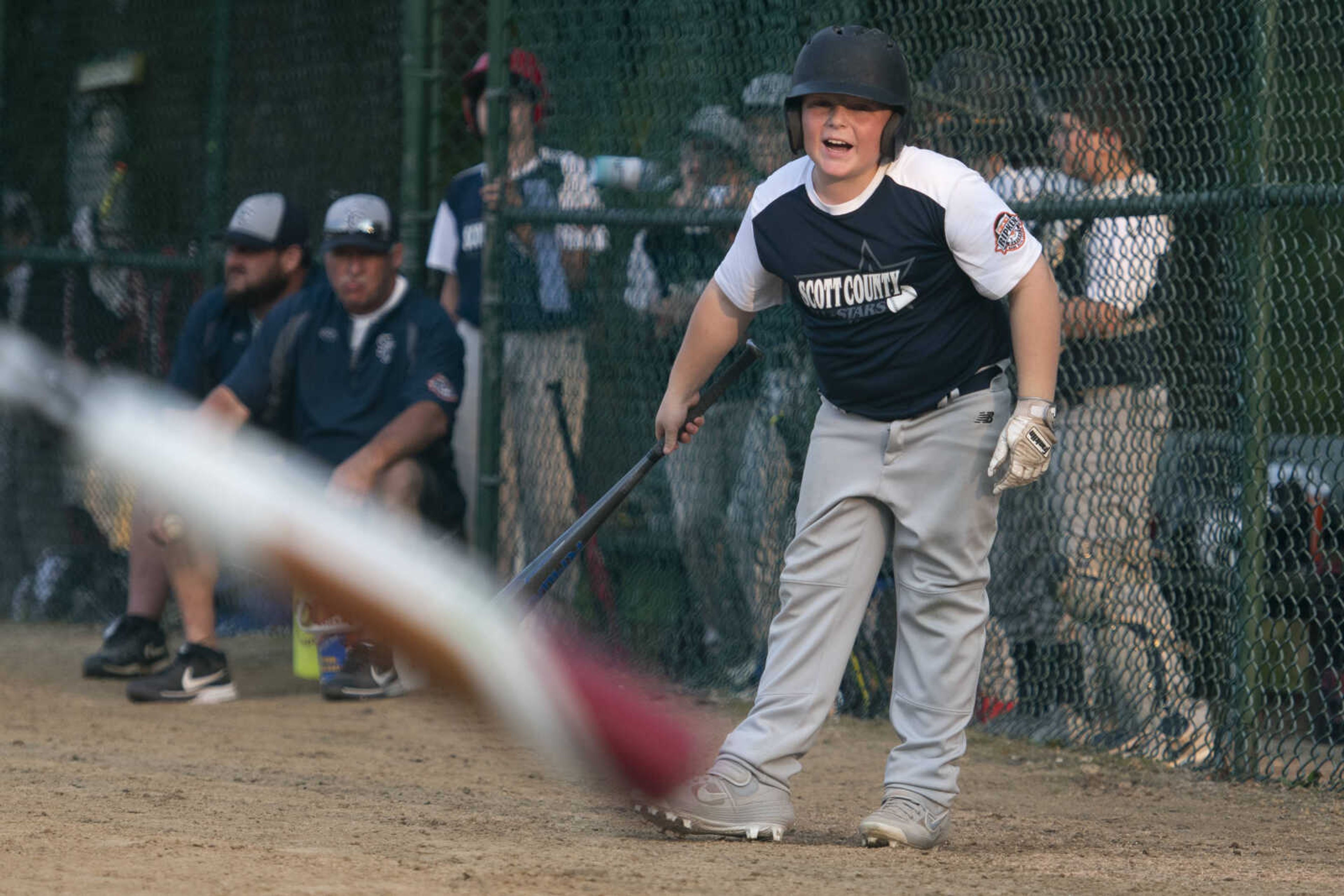 Landon Stewart of the Scott County All-Stars yells while waiting to bat during the team's 5-2 victory over the SEMO Cardinals in the championship game of the 2019 Kelso 11U Showdown on Sunday, June 2, 2019, in Kelso.