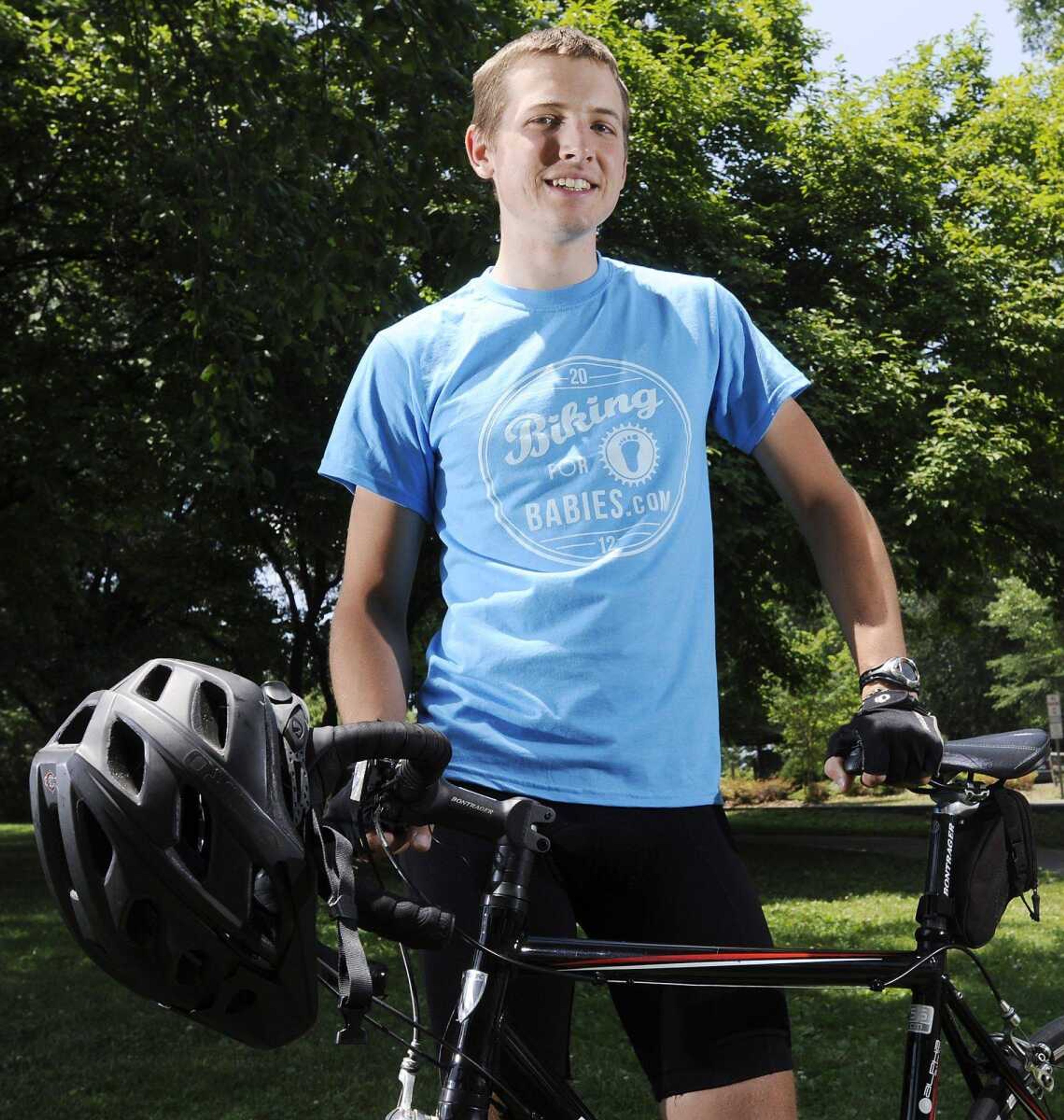 Southeast Missouri State student Cory Ross is one of ten cyclists riding from New Orleans to Chicago as part of Biking for Babies, which hopes to raise $40,000 for eight pro-life organizations in the Midwest. (ADAM VOGLER)