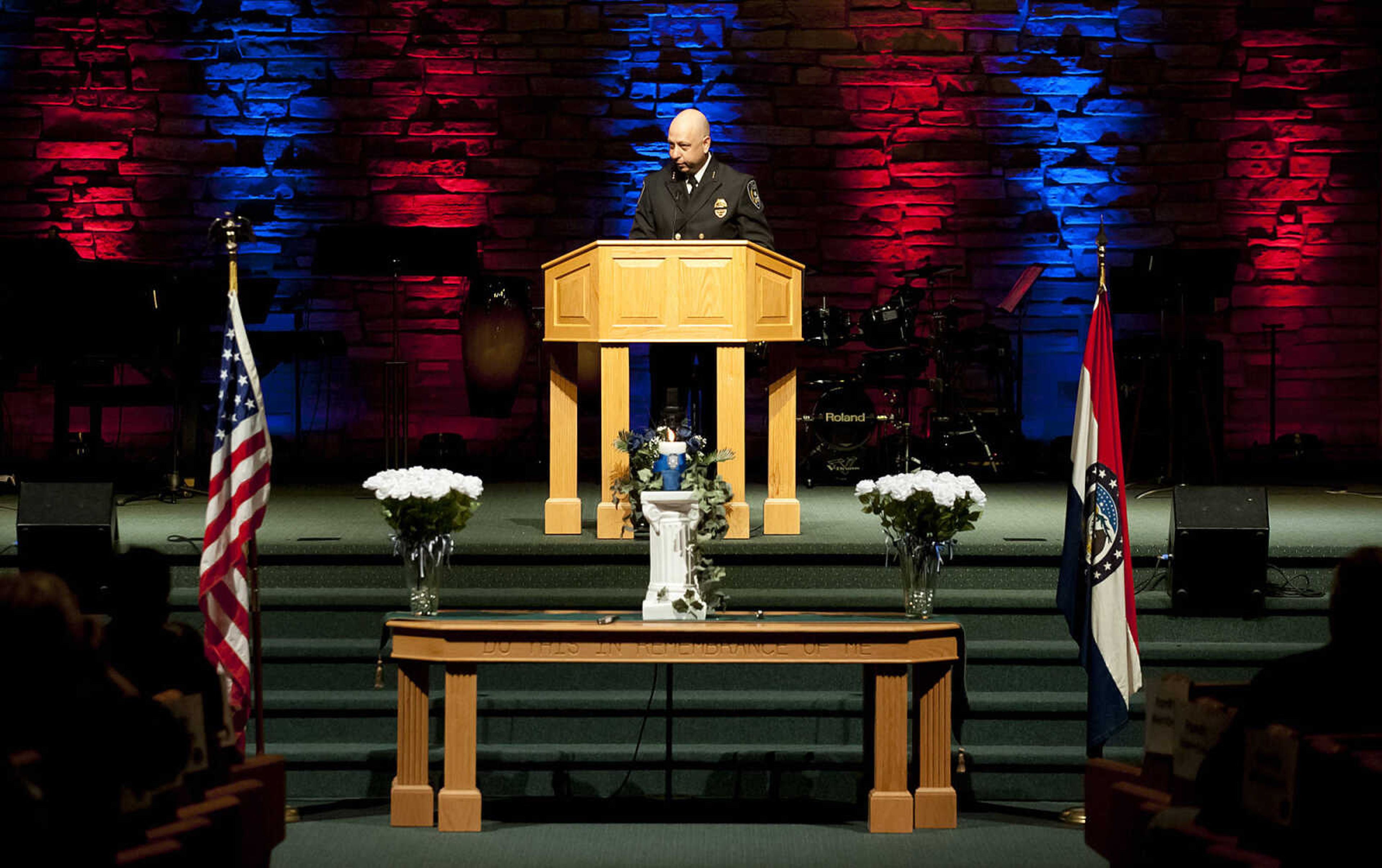 Cape Girardeau police chief Wes Blair speaks during the Senior and Lawmen Together Law Enforcement Memorial Friday, May 9, at the Cape Bible Chapel. The annual memorial honored the 48 Southeast Missouri law enforcement officers that have died in the line of duty since 1875.