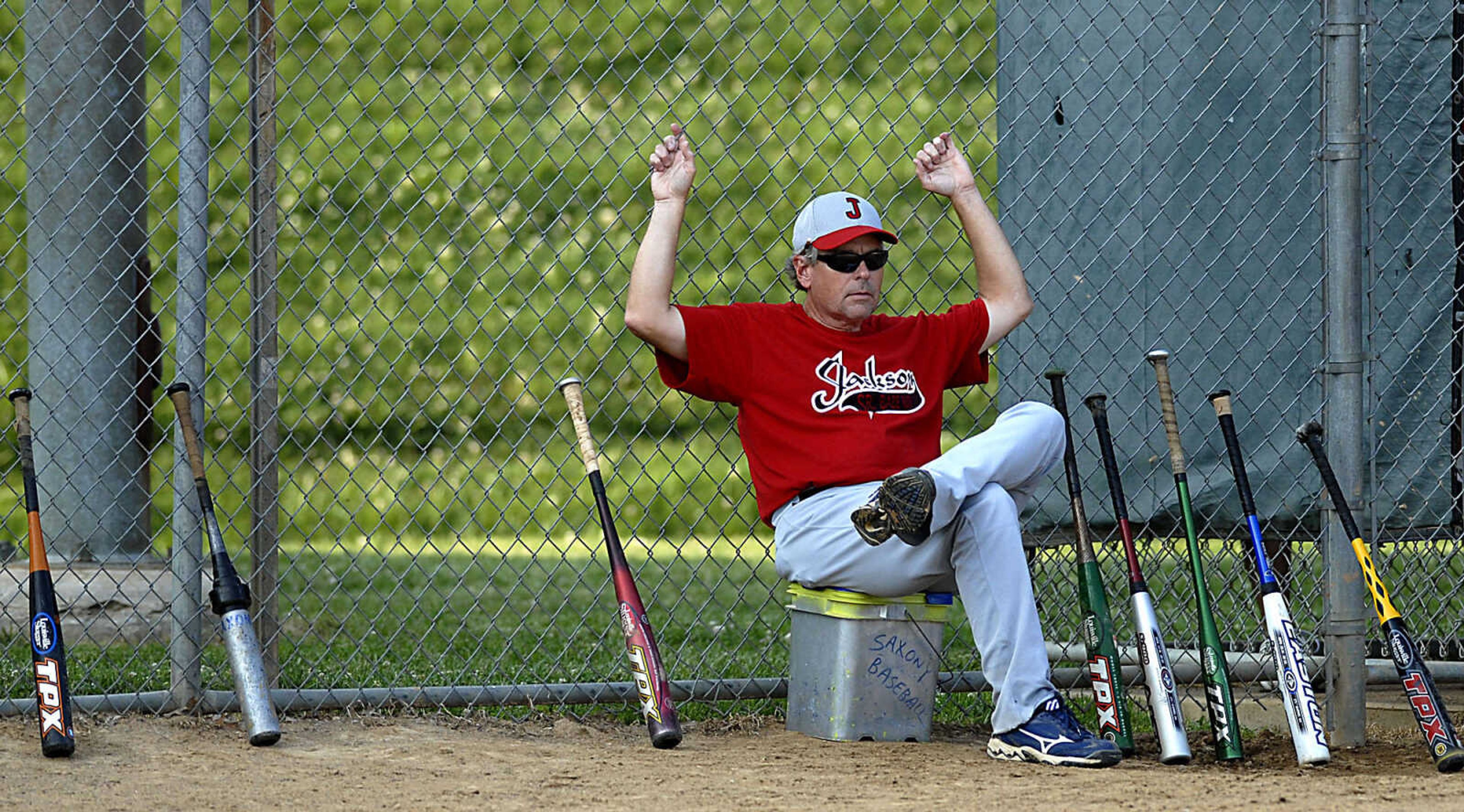 KIT DOYLE ~ kdoyle@semissourian.com
Jackson Senior Babe Ruth Baseball coach Paul Sander watches from the sidelines Monday, July 6, 2009, at Jackson City Park.