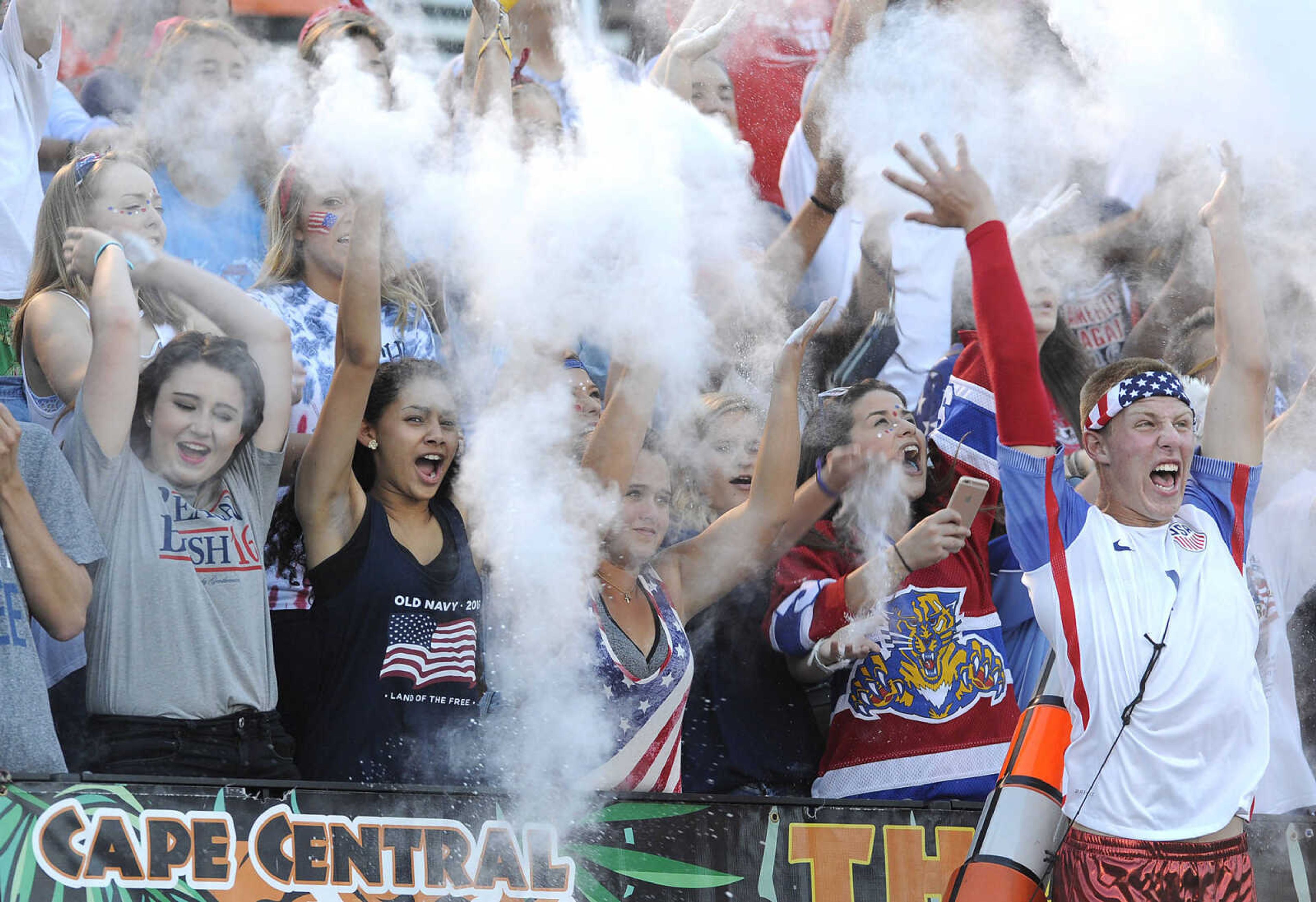 FRED LYNCH ~ flynch@semissourian.com
Members of The Jungle get fired up as the football game begins with Sikeston Friday, Sept. 9, 2016 at Cape Girardeau Central High School.