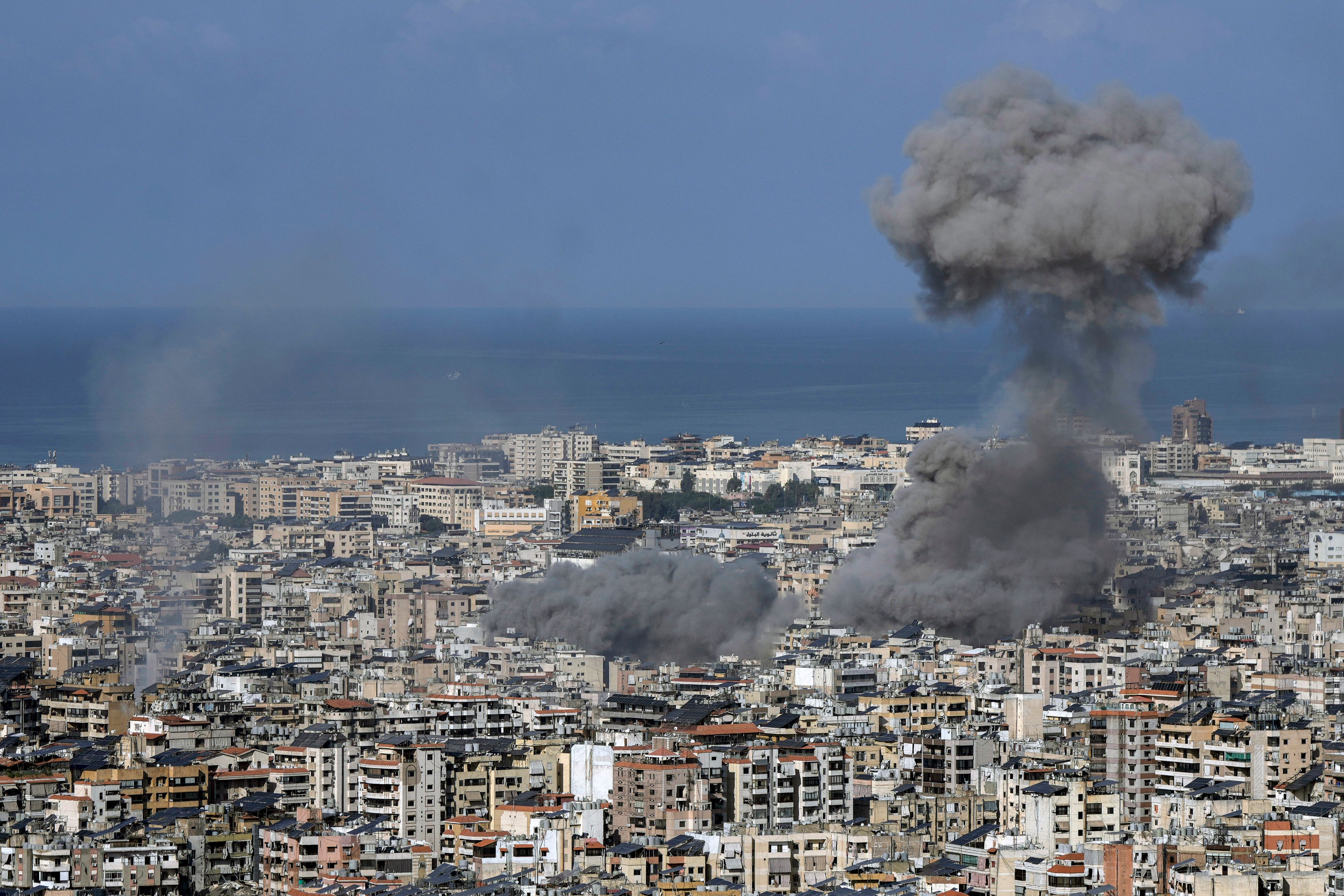 Smoke rises after an Israeli airstrike on Dahiyeh, in the southern suburb of Beirut, Lebanon, Saturday, Nov. 16, 2024. (AP Photo/Bilal Hussein)