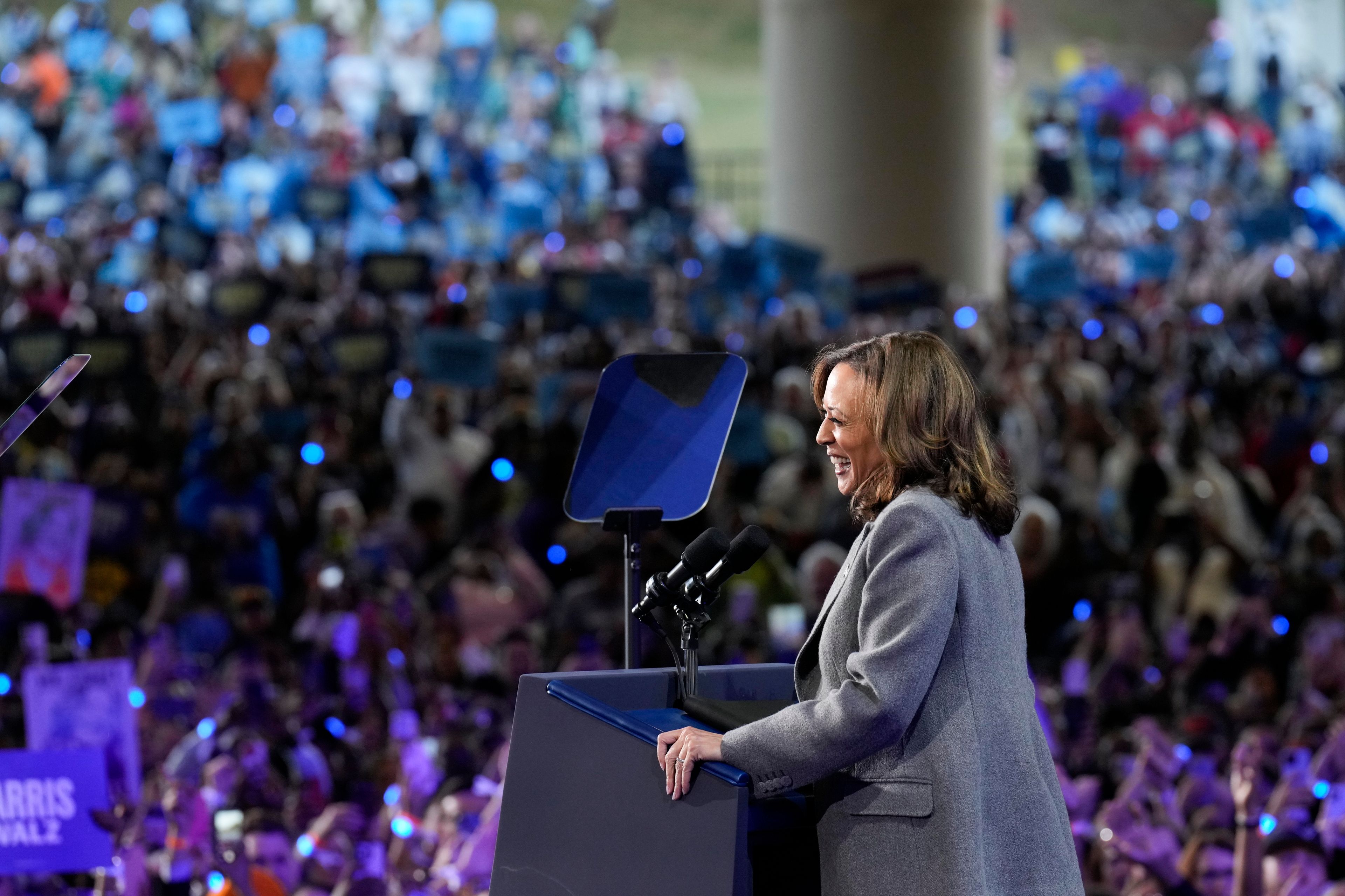 Democratic presidential nominee Vice President Kamala Harris speaks during a campaign event at Lakewood Amphitheatre, Saturday, Oct. 19, 2024, in Atlanta. (AP Photo/Jacquelyn Martin)