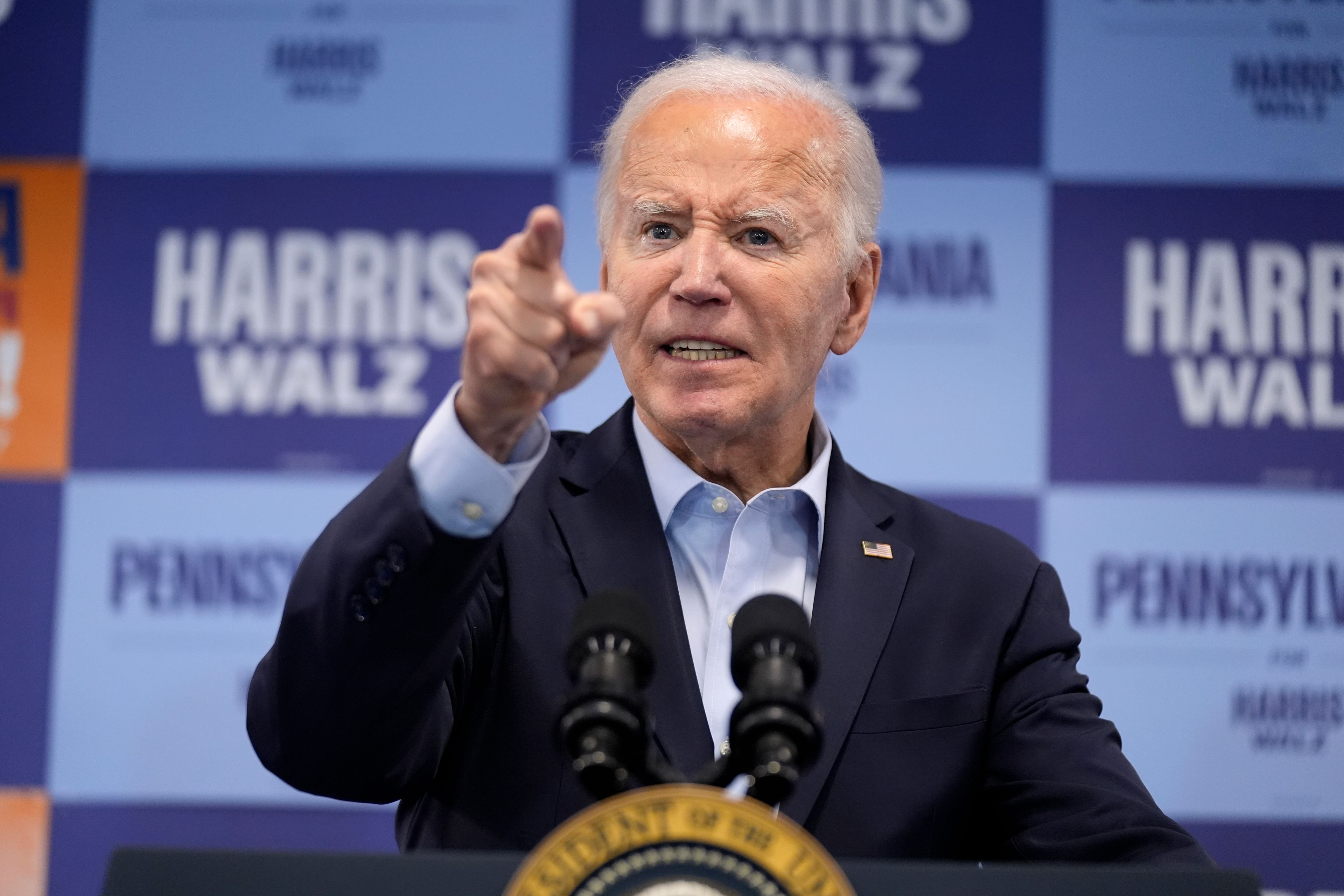 President Joe Biden speaks at an election campaign event in Pittsburgh, Saturday, Oct. 26, 2024. (AP Photo/Manuel Balce Ceneta)