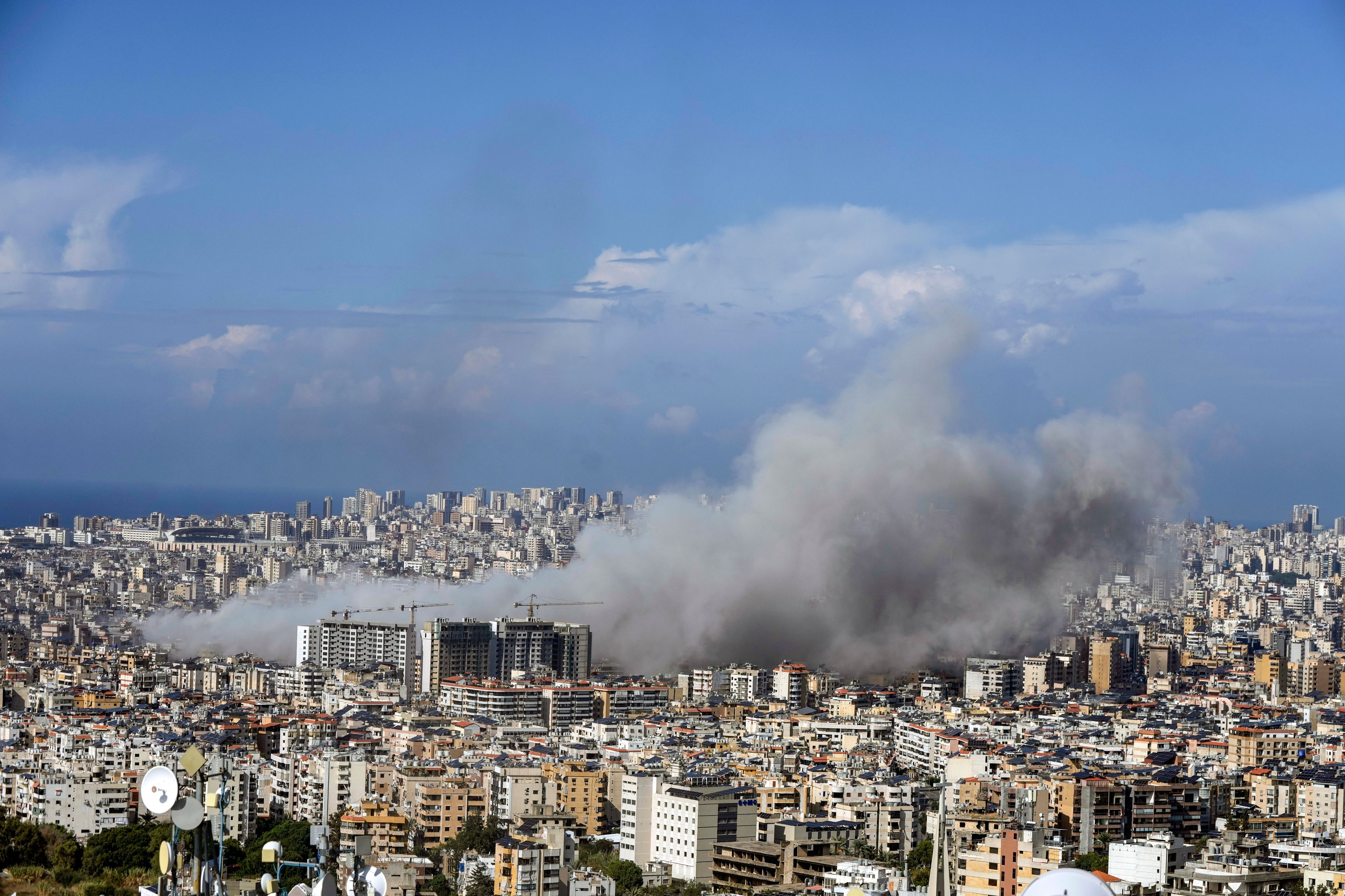 Smoke rises after an Israeli airstrike on Dahiyeh, in the southern suburb of Beirut, Lebanon, Tuesday, Nov. 12, 2024. (AP Photo/Bilal Hussein)