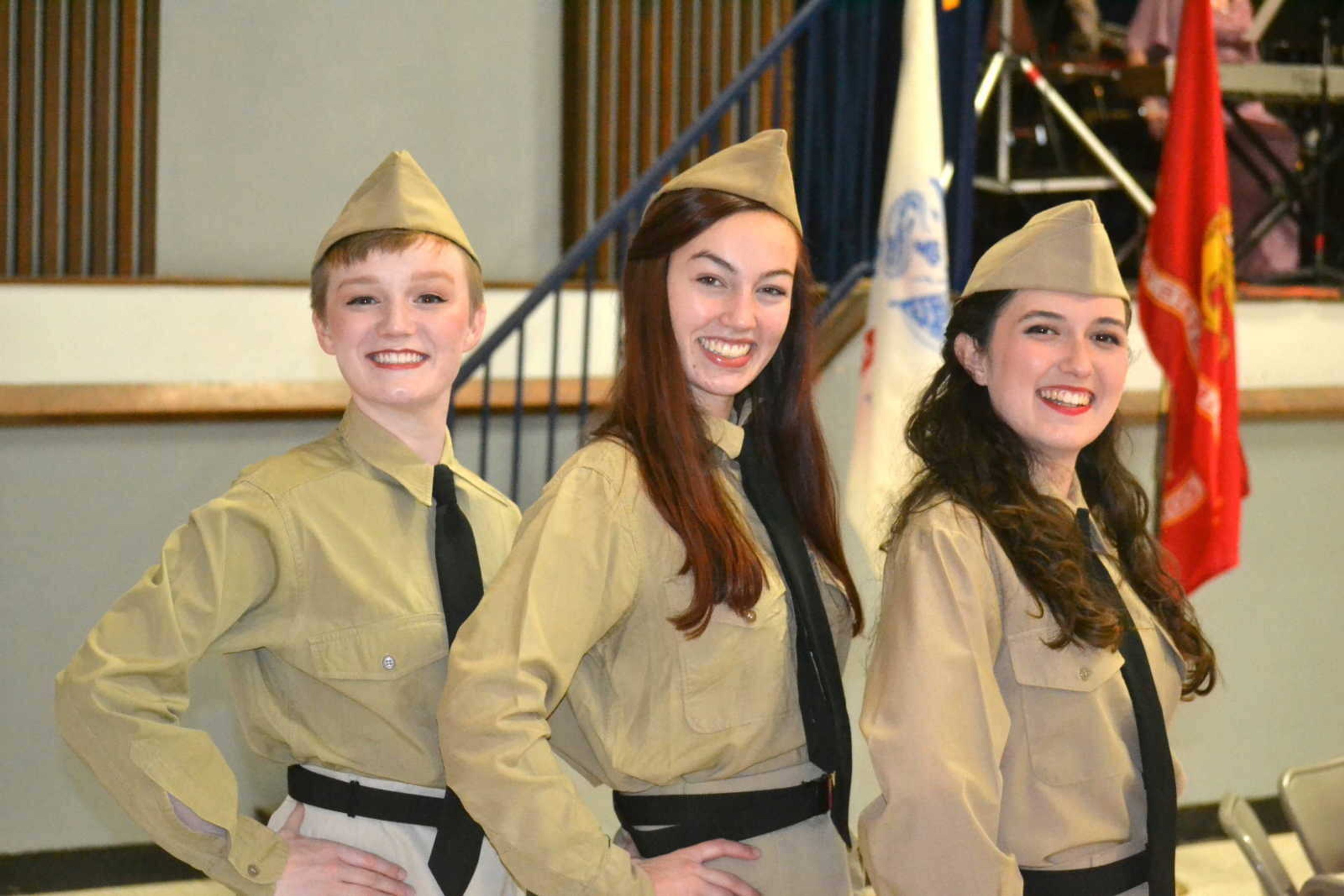 From left, Hollynn St. Clair, Madison Jackson and April Bassett as The Andrews Sisters pose for a photo during the inaugural Spirit of Democracy celebration in 2019 at the Arena Building in Cape Girardeau. 