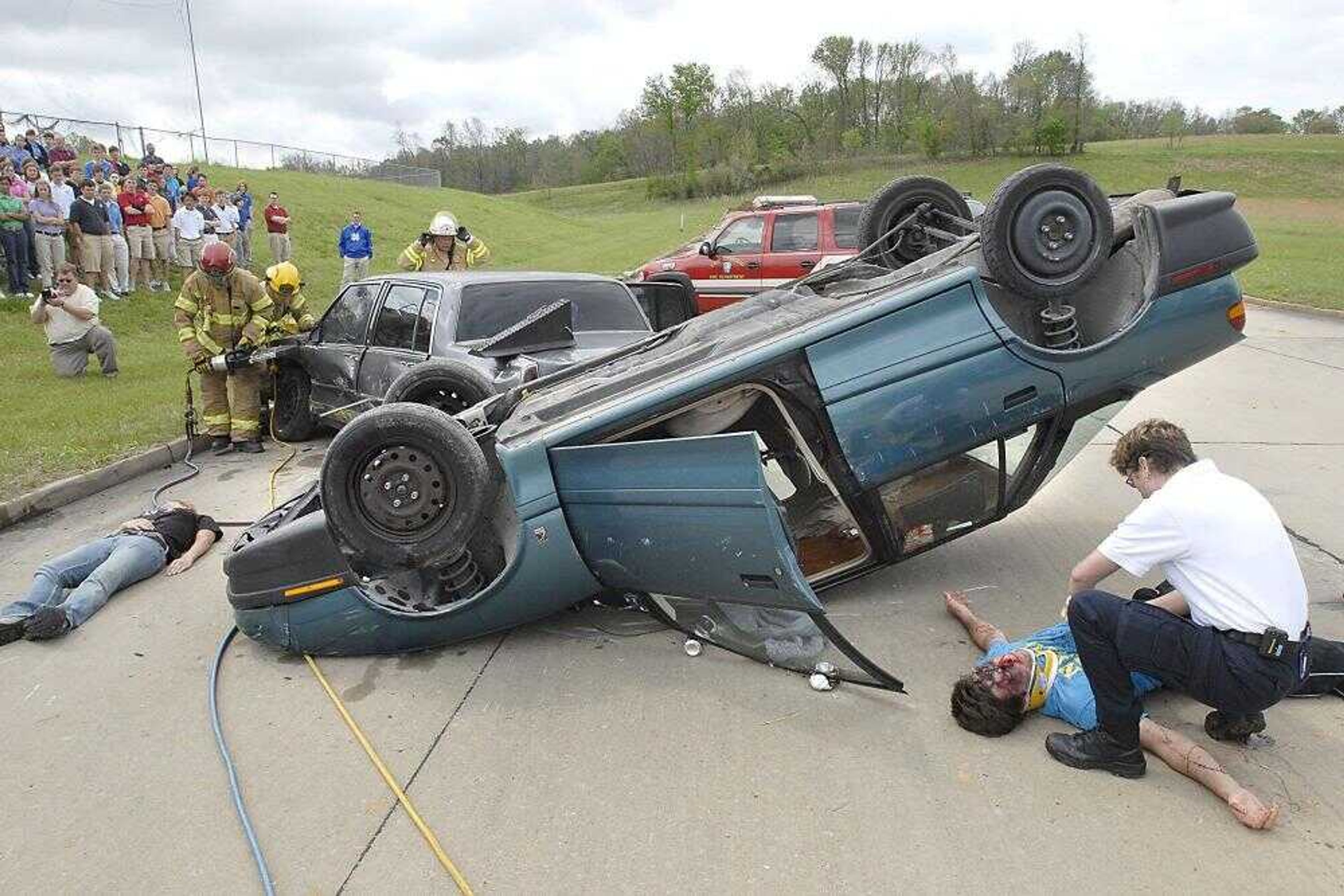 Students at Notre Dame Regional High School simulated a fatal drunken-driving accident Thursday with assistance from local emergency agencies. (Fred Lynch)