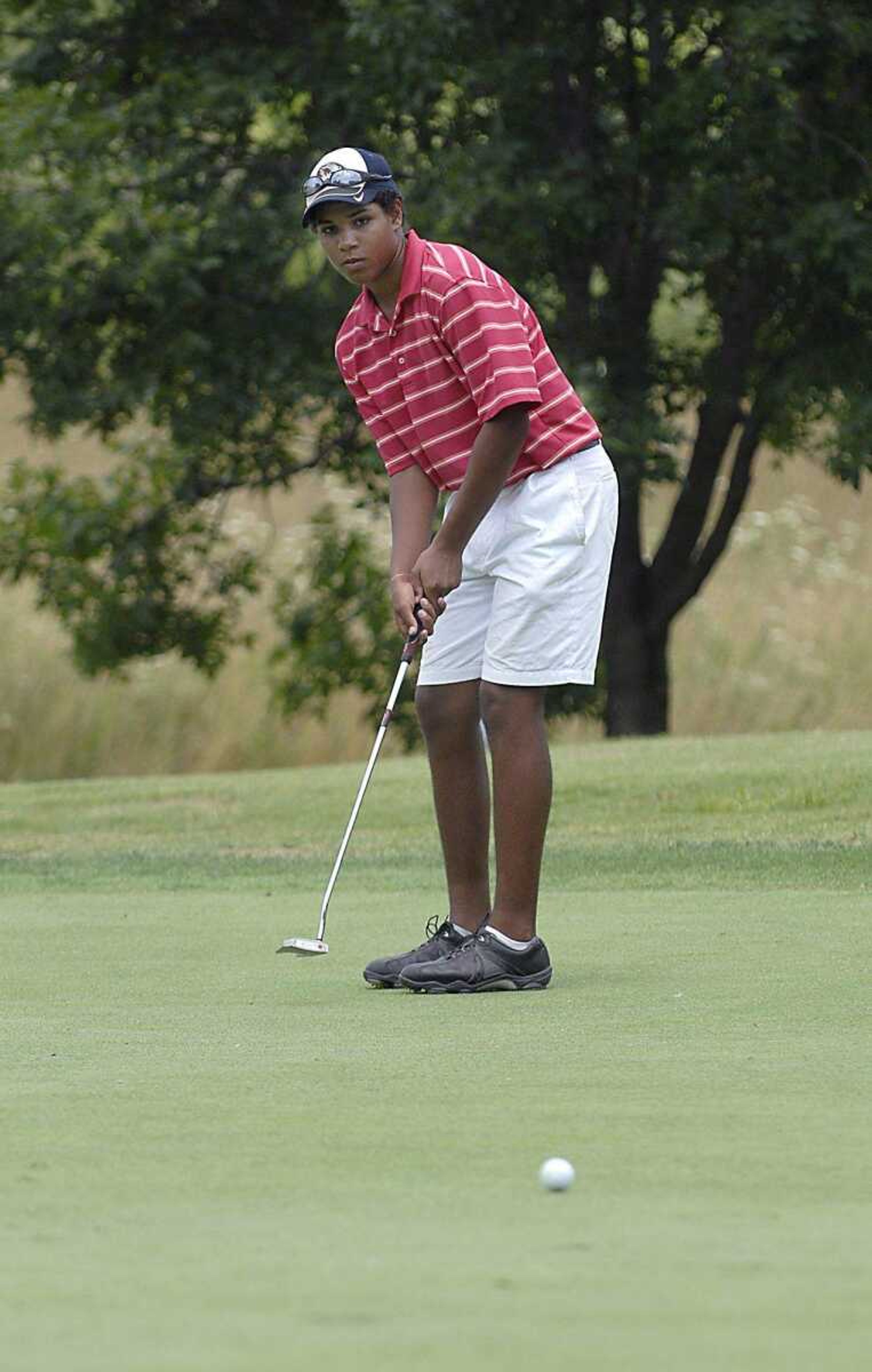 KIT DOYLE ~ kdoyle@semissourian.com
Grant Bray, of Poplar Bluff, watched his putt Wednesday, June 25, 2008, during the PGA Gateway Junior Series tournament at Bent Creek in Jackson.