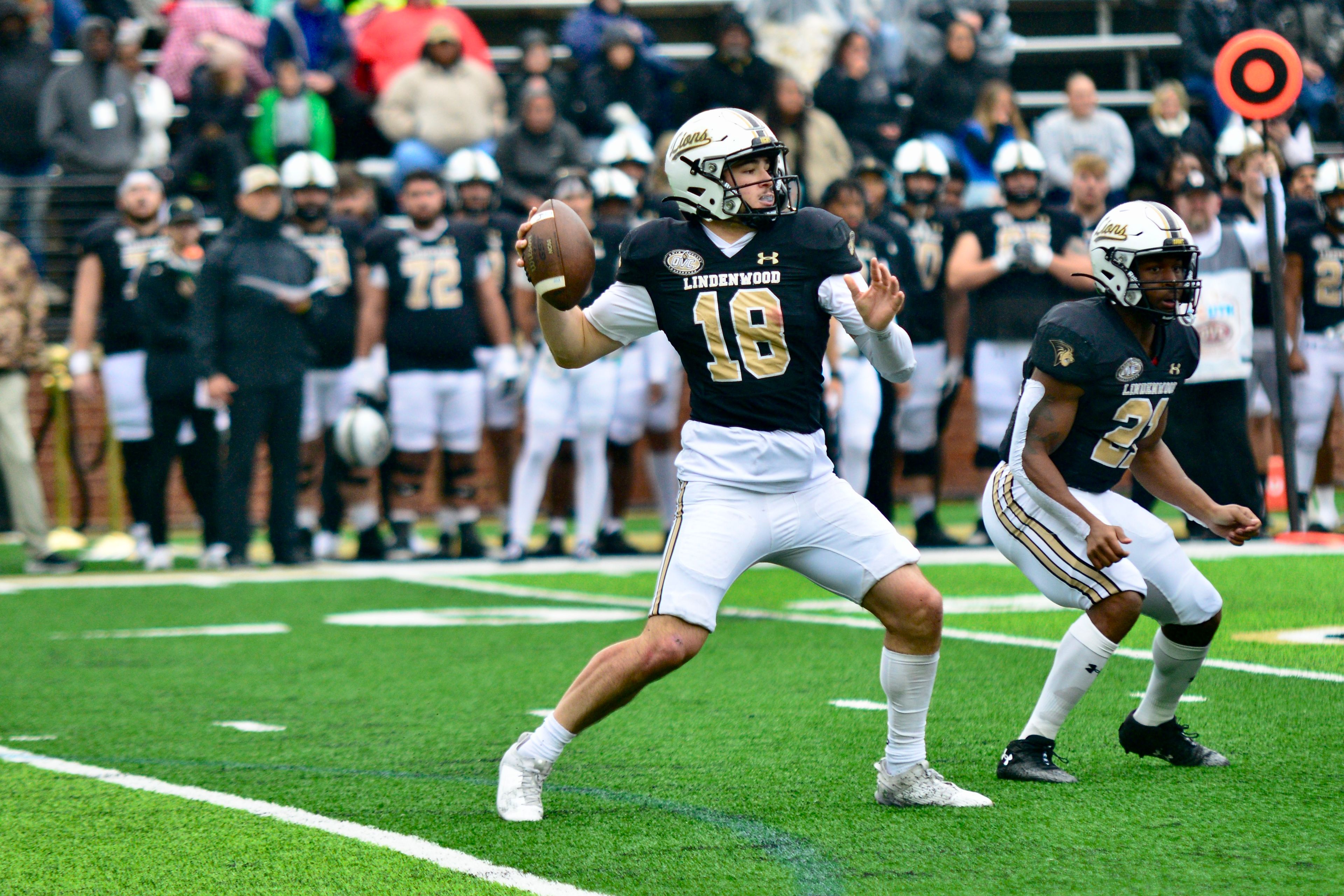 Lindenwood quarterback Nate Glantz throws a pass against SEMO on Saturday, Nov. 9, in St. Charles.