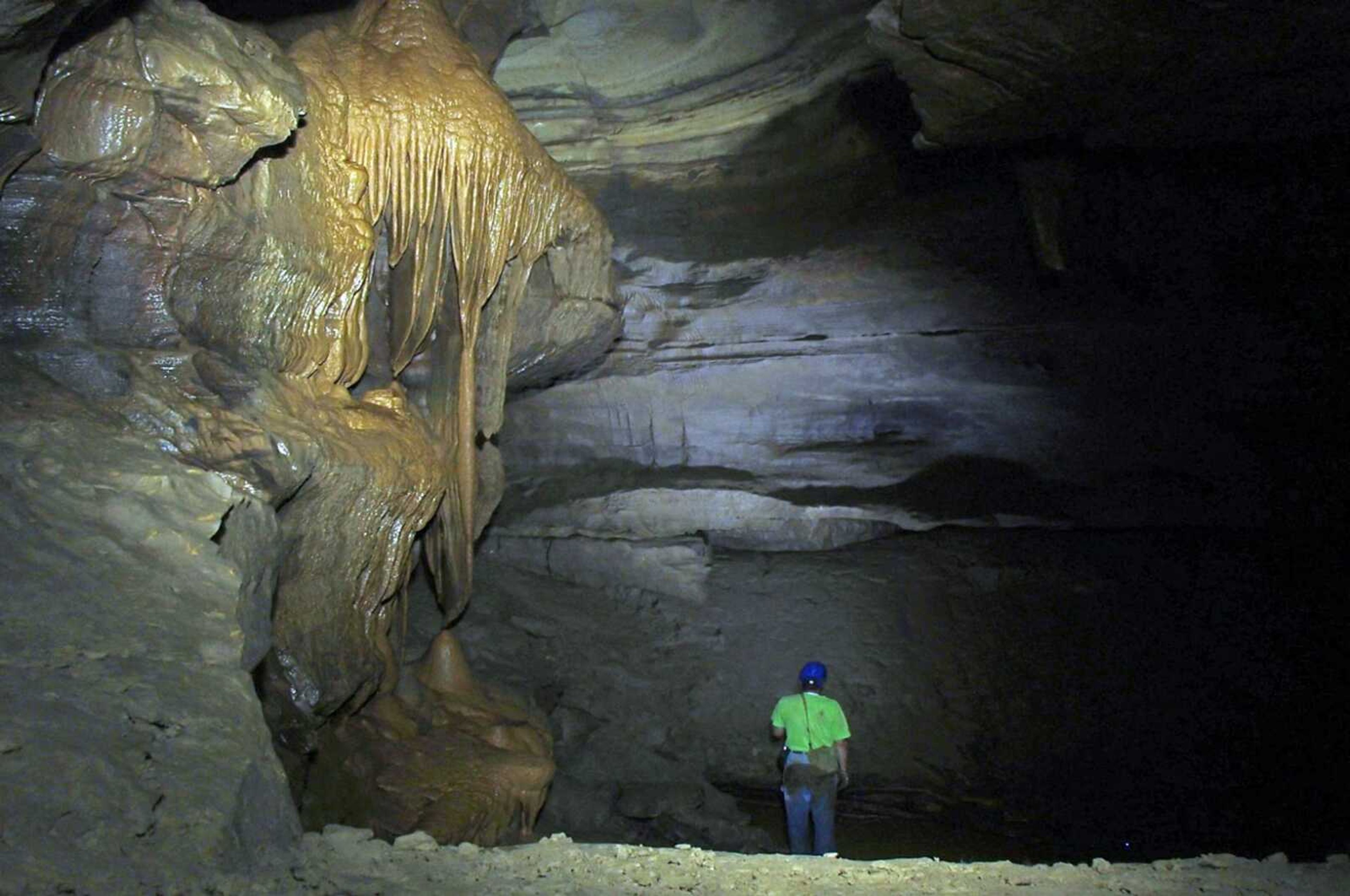 Cavers explore a cavern in Perry County, Missouri, in this undated photo.