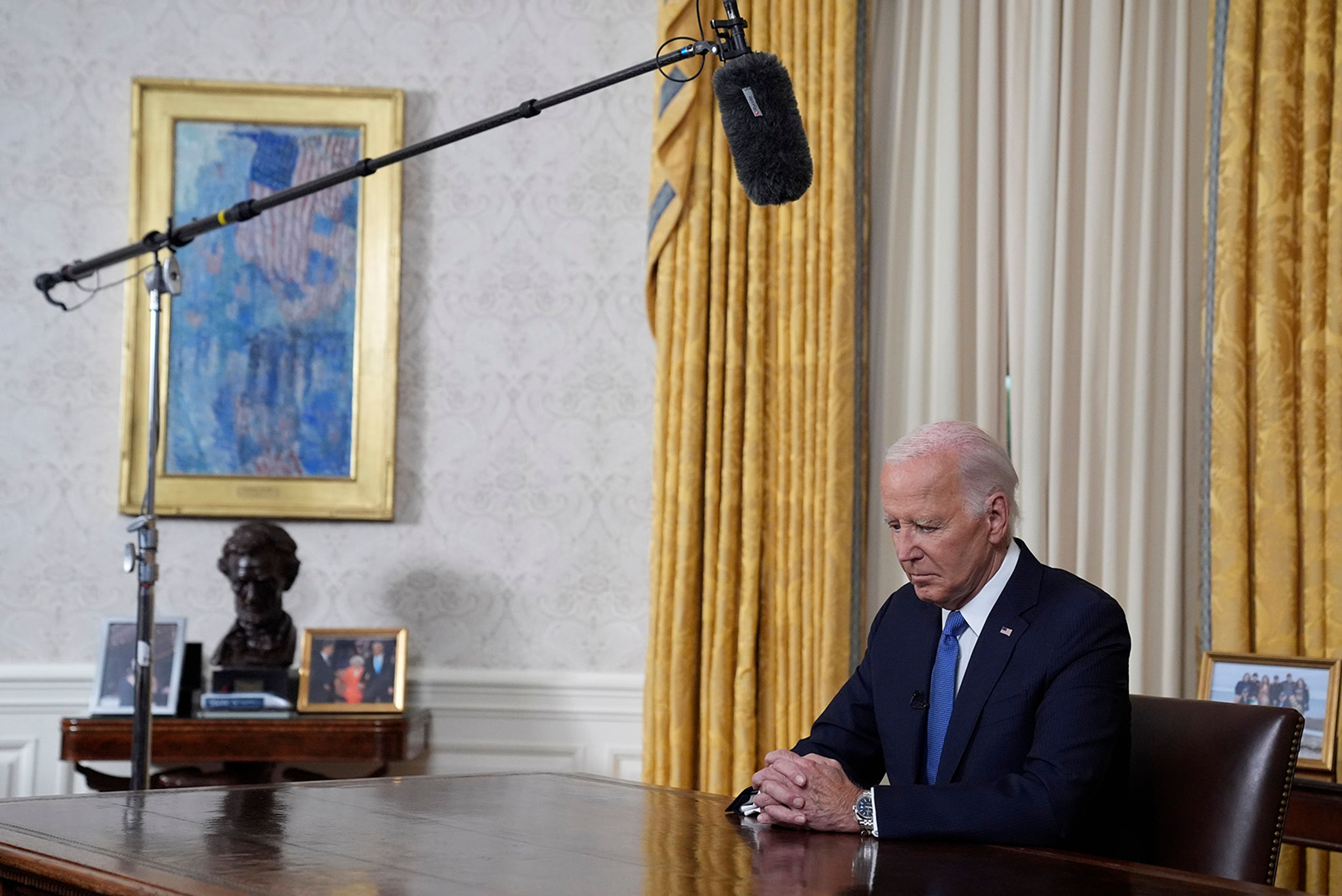 President Joe Biden pauses before he addresses the nation from the Oval Office of the White House in Washington, Wednesday, July 24, 2024, about his decision to drop his Democratic presidential reelection bid.