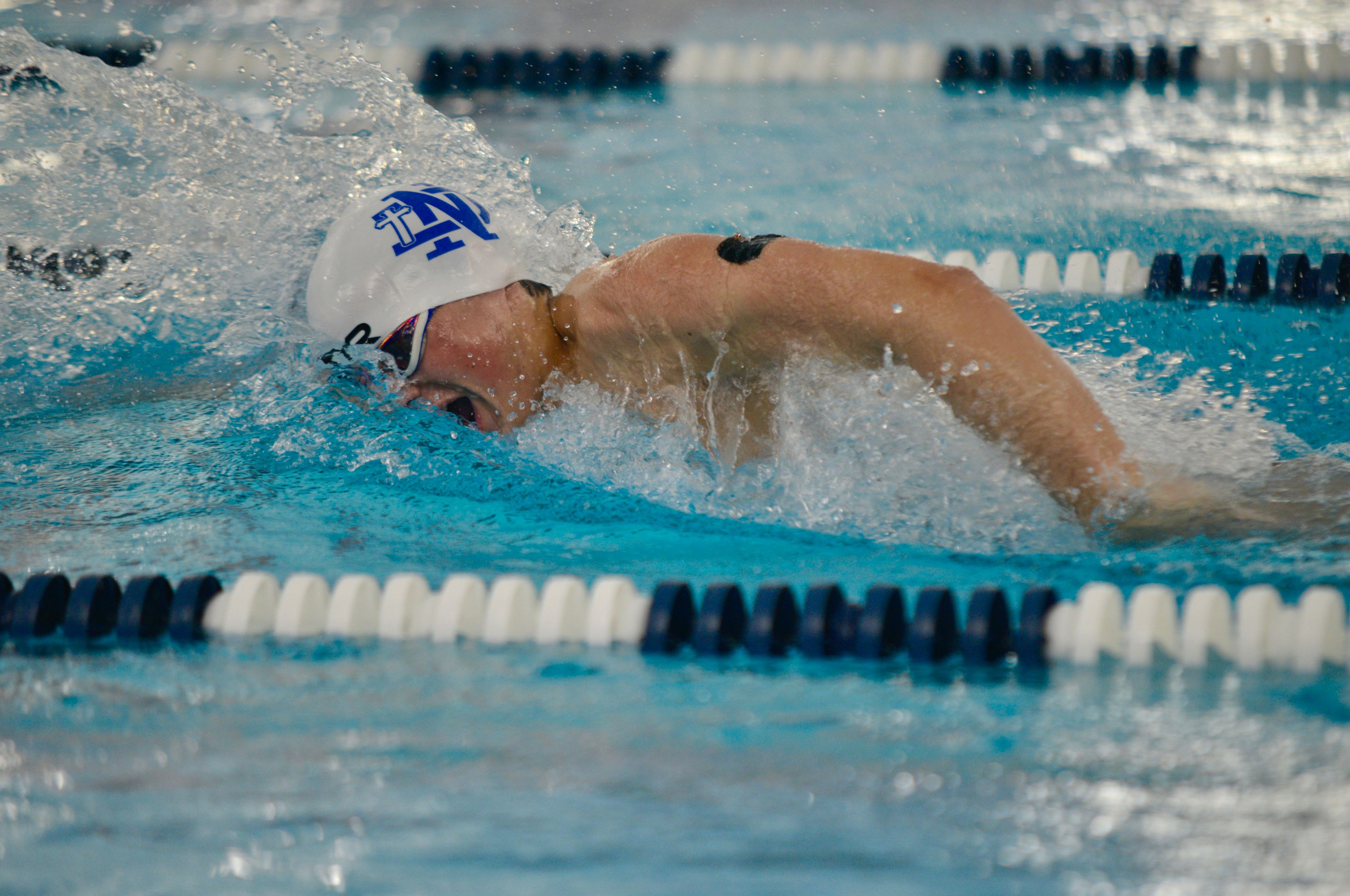 Notre Dame's Hudson Dennis swims against Jackson on Monday, Oct. 28, at the Cape Aquatic Center.