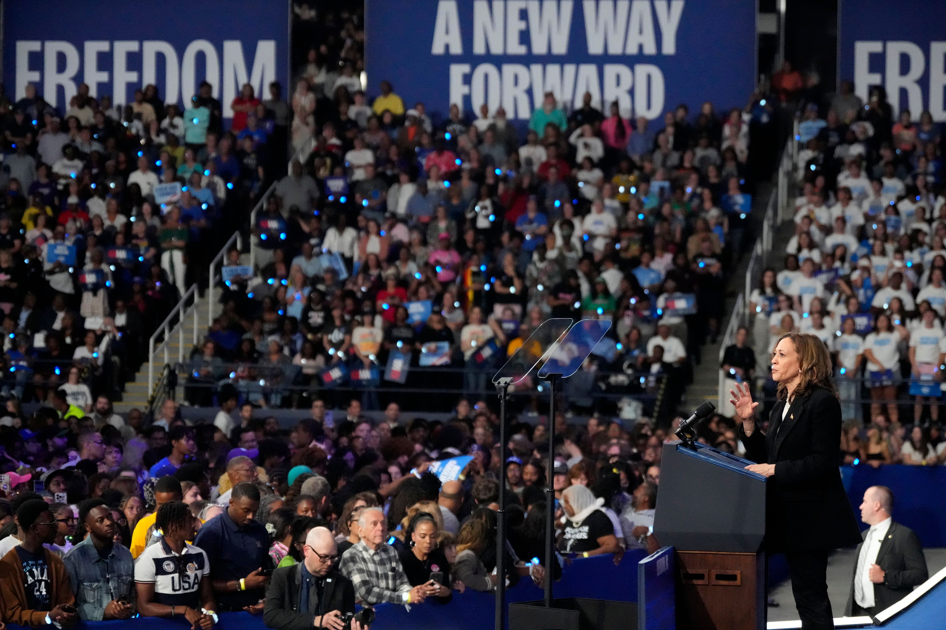 Democratic presidential nominee Vice President Kamala Harris speaks during a campaign event, Thursday, Sept. 12, 2024, in Greensboro, N.C. (AP Photo/Chris Carlson)