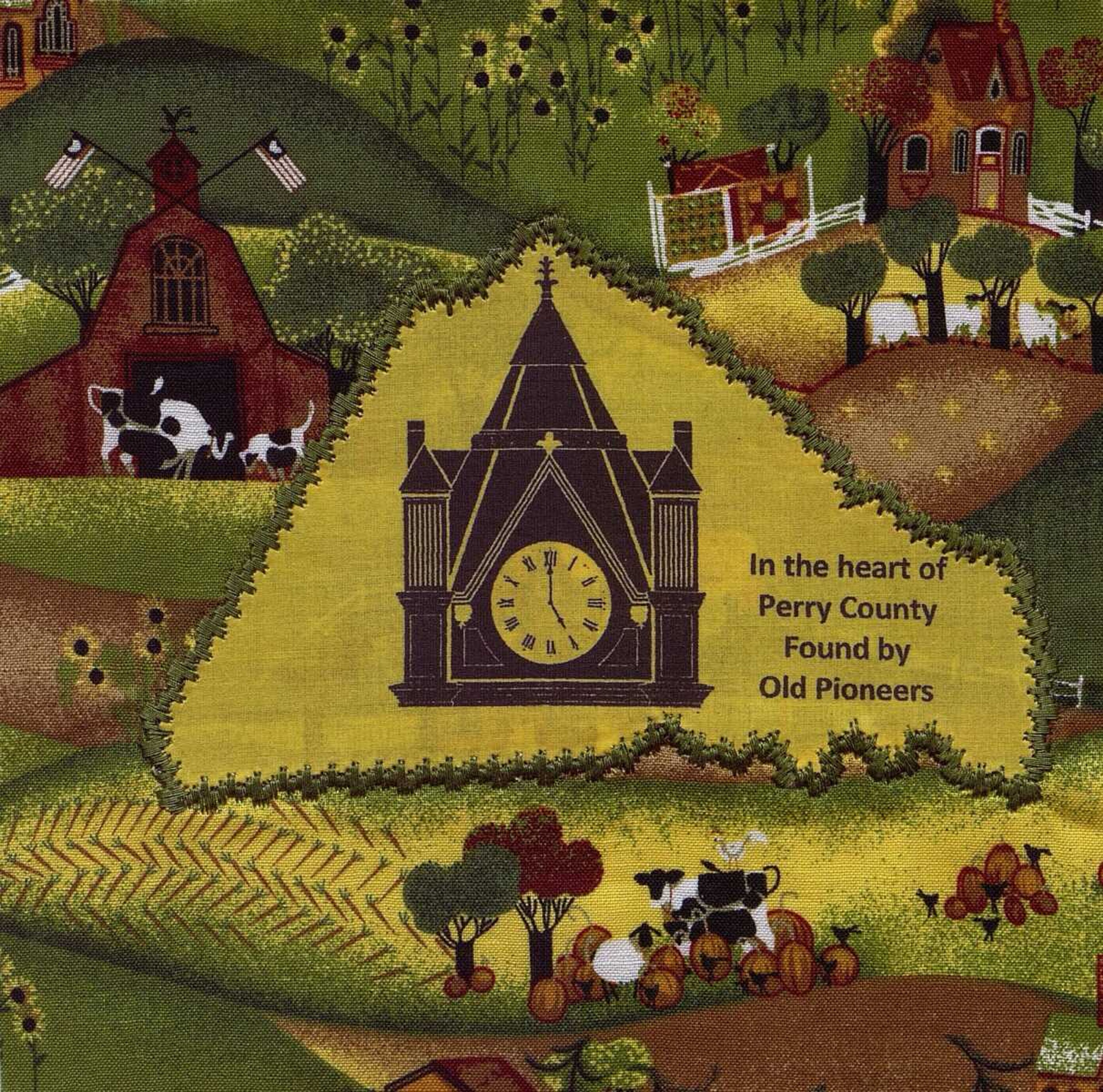 The Perry County quilt block is on display within the Missouri bicentennial quilt. It was made by Donna Ballman and JoAnn Clements of Perry County.