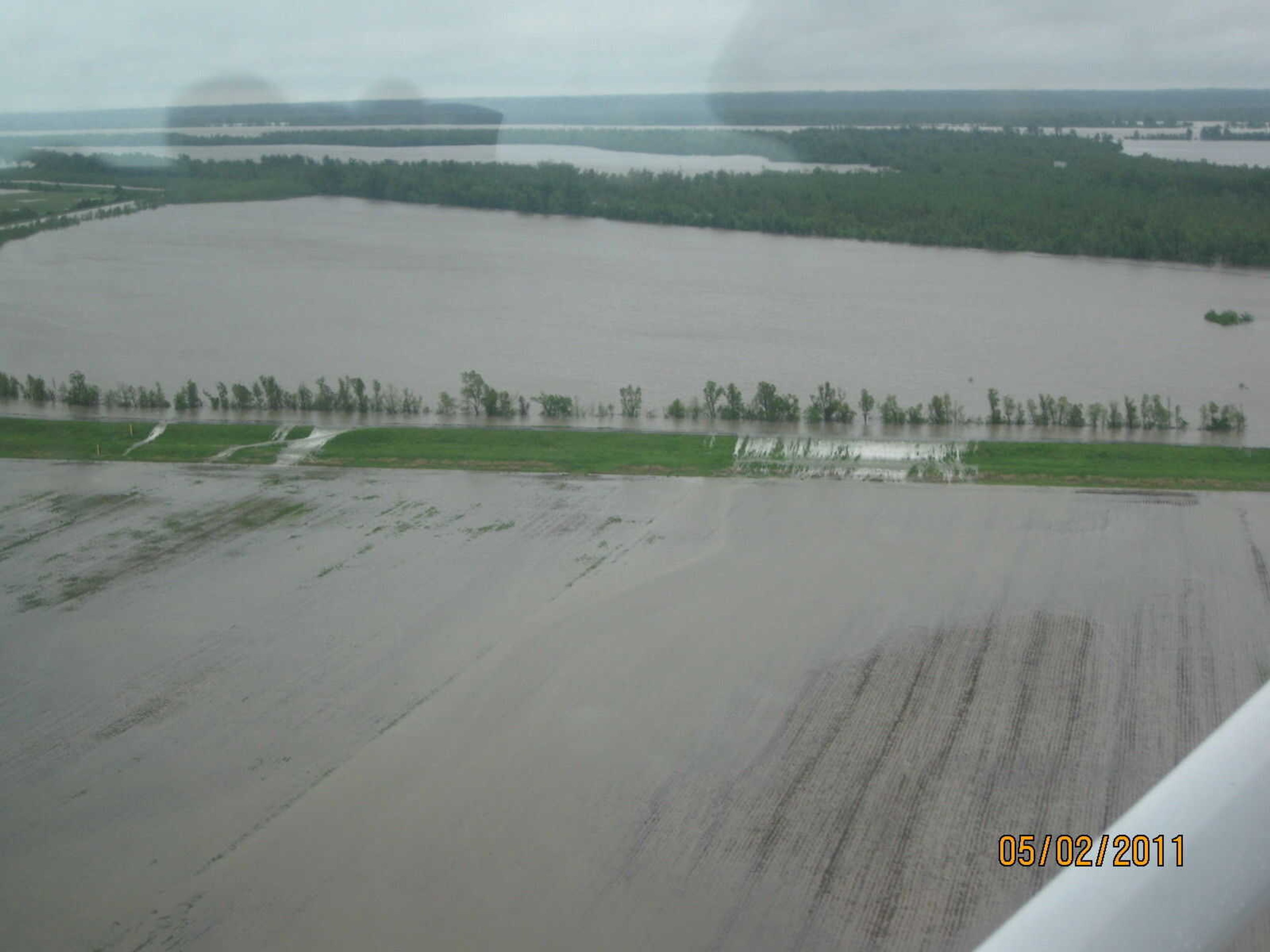 This photo shows natural overtopping at the frontline levee on the Mississippi River on the Birds Point New Madrid Floodway. (submitted photo)