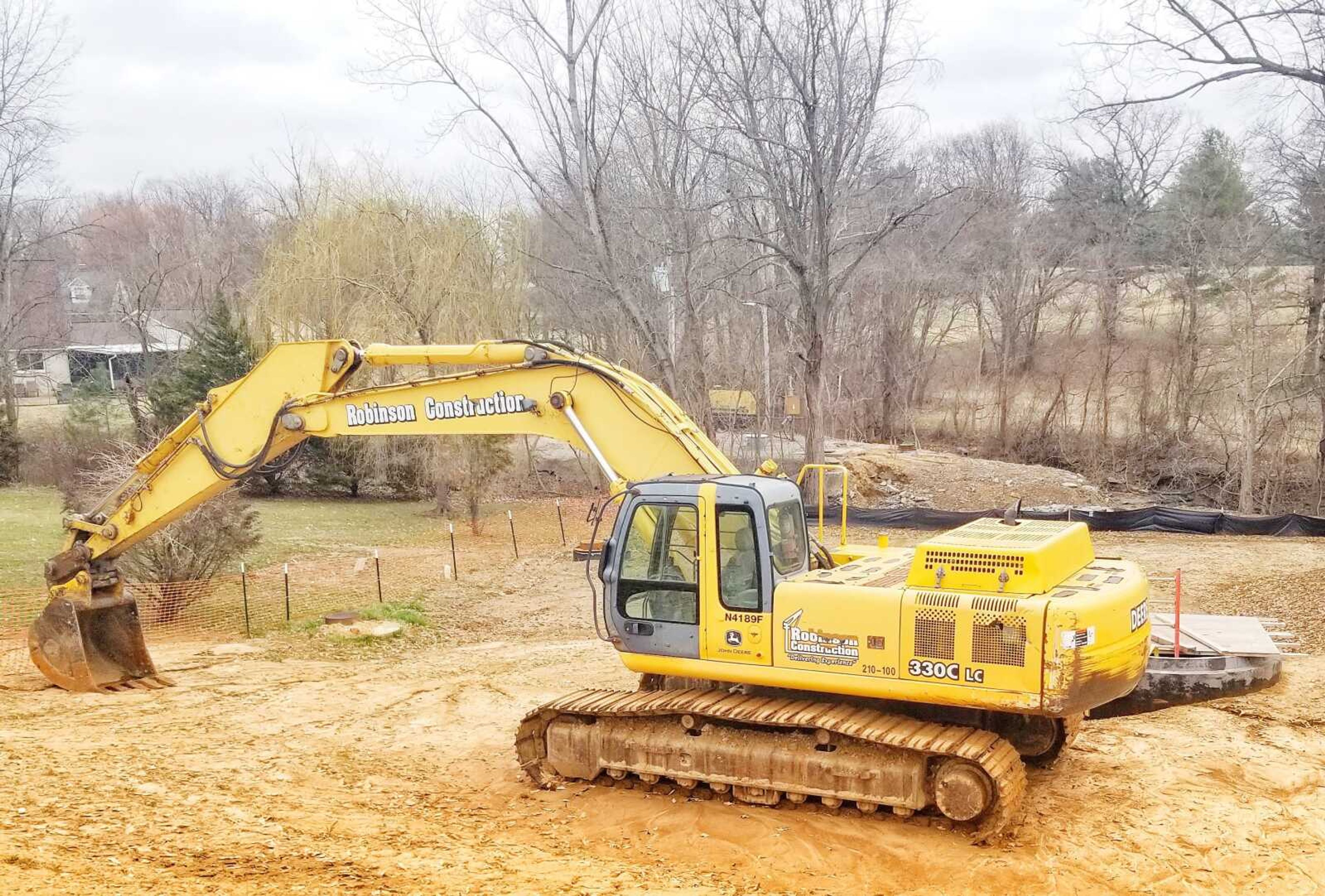 Heavy equipment from Perryville, Missouri-headquartered Robinson Construction on Wednesday, Feb. 22, at 1888 Kimbel Lane in Jackson. Robinson is working on a project for a sewer lift pump station for the City of Jackson.