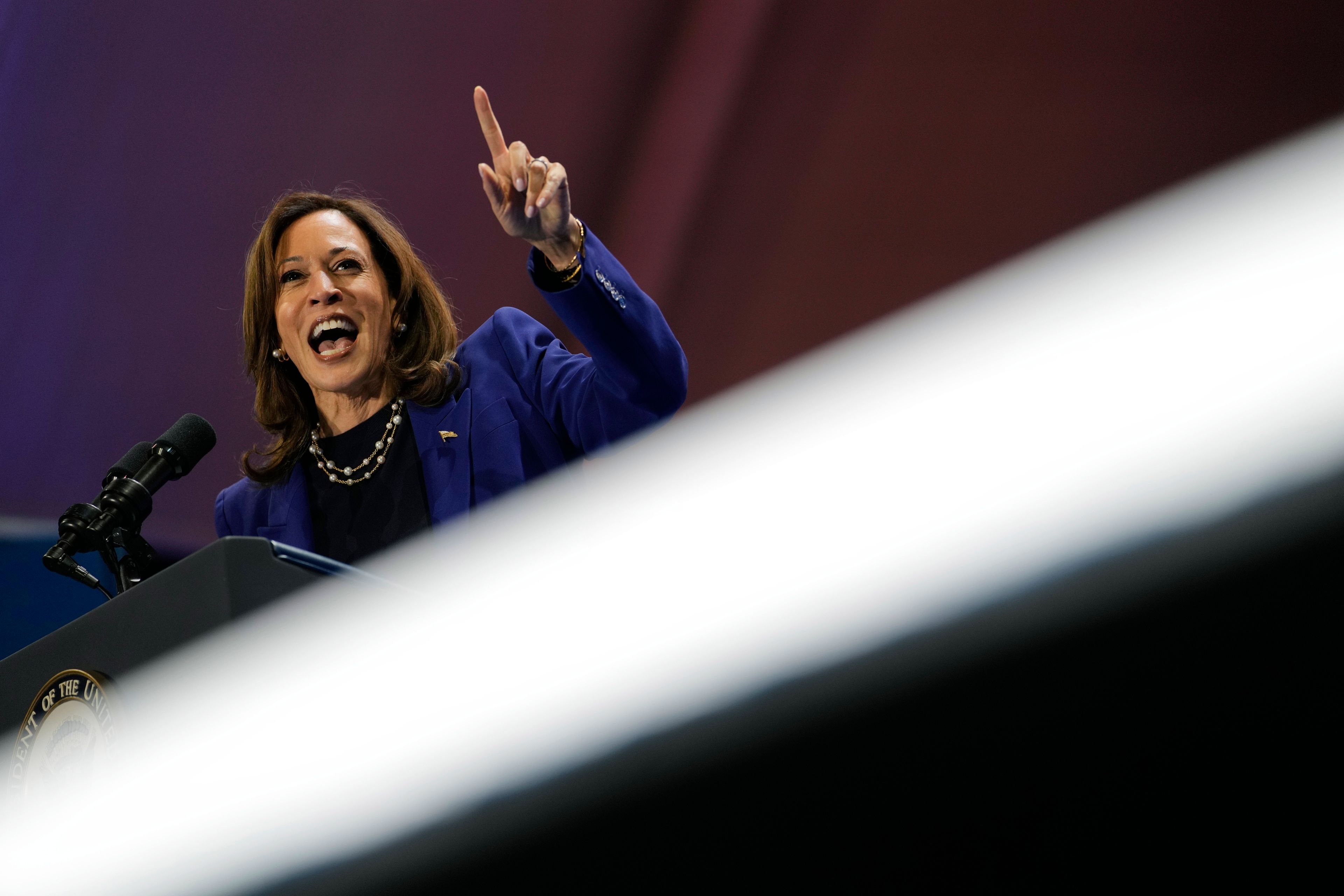 Democratic presidential nominee Vice President Kamala Harris speaks at a campaign rally Thursday, Oct. 31, 2024, in North Las Vegas, Nev. (AP Photo/John Locher)