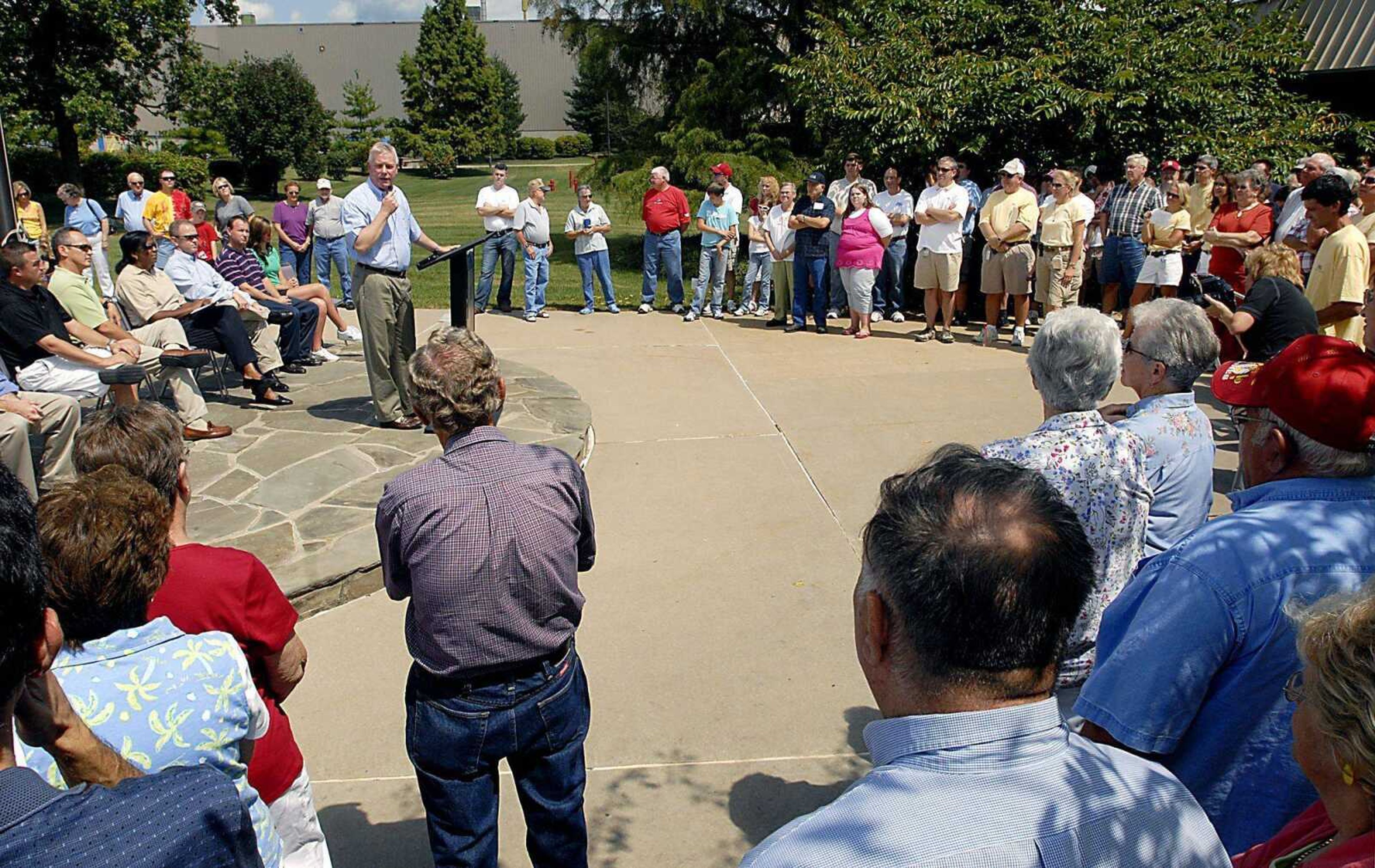 Lt. Gov. Peter Kinder speaks about the regional effect of Procter &amp; Gamble during Saturday's kickoff for the 40th anniversary celebration at the Cape Girardeau plant. (Kit Doyle)