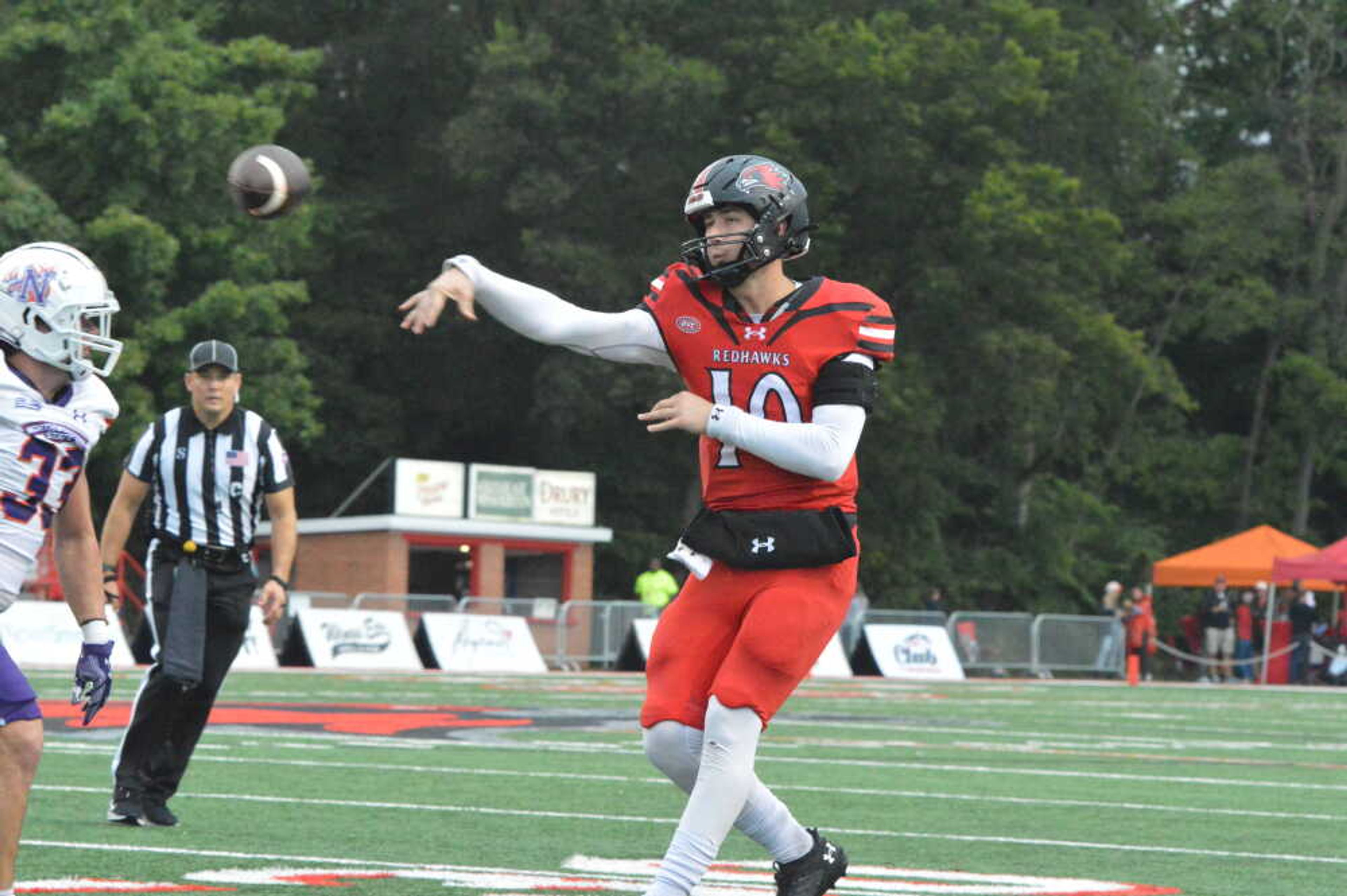 Southeast Missouri State senior quarterback Paxton DeLaurent recently threw a pass against Northwestern State at Houck Field. DeLaurent will be the featured speaker at theFields of Faith event Wednesday, Oct. 9, at Houck Stadium, which is sponsored by the Southeast Missouri chapter of the Fellowship of Christian Athletes.