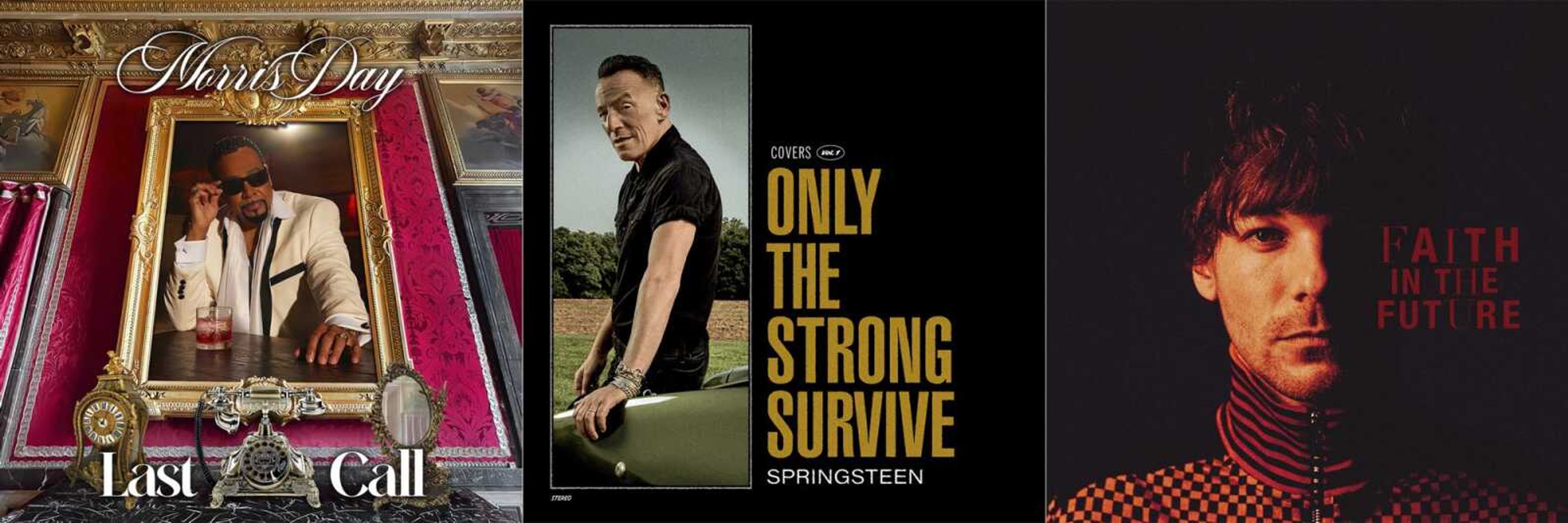 This combination of album cover images shows "Last Call" by Morris Day, left; "Only the Strong Survive" by Bruce Springsteen; and "Faith in the Future" by Louis Tomlinson.