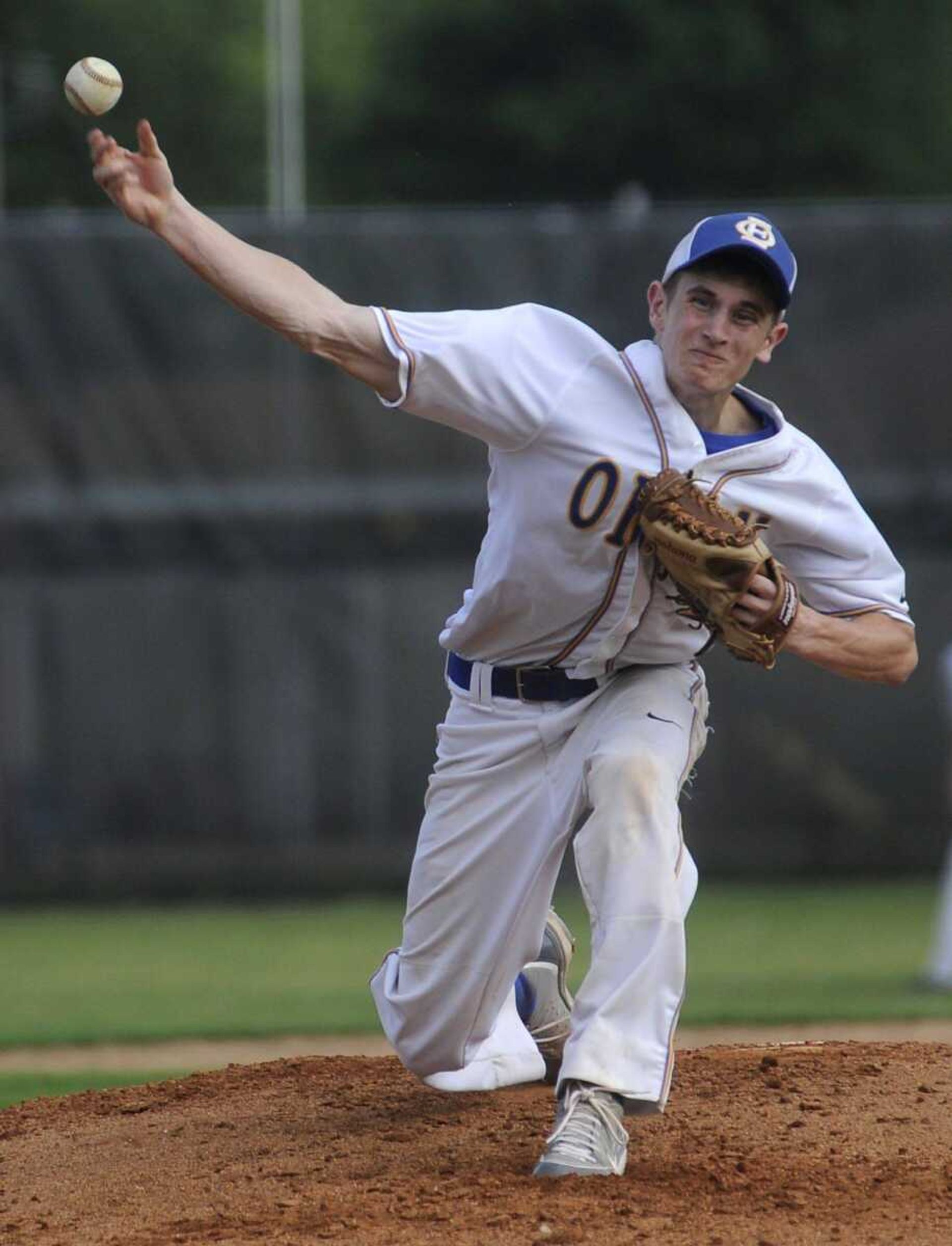 Oran starter Seth Ressel pitches to a Cooter batter during the first inning of the Class 1 sectional. Ressel allowed just two hits in pitching a complete game.