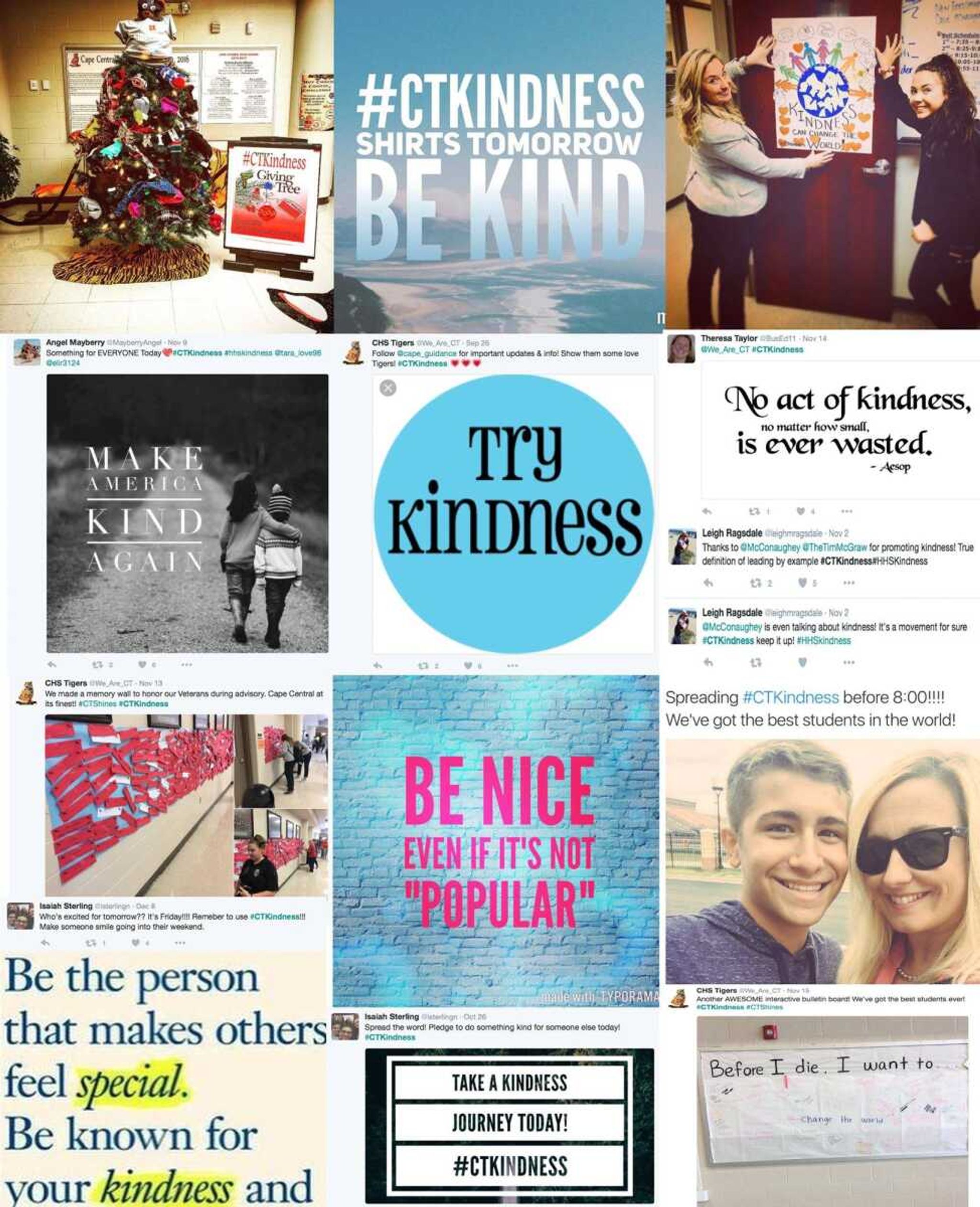 Social media accounts of students and faculty using the #CTkindness.