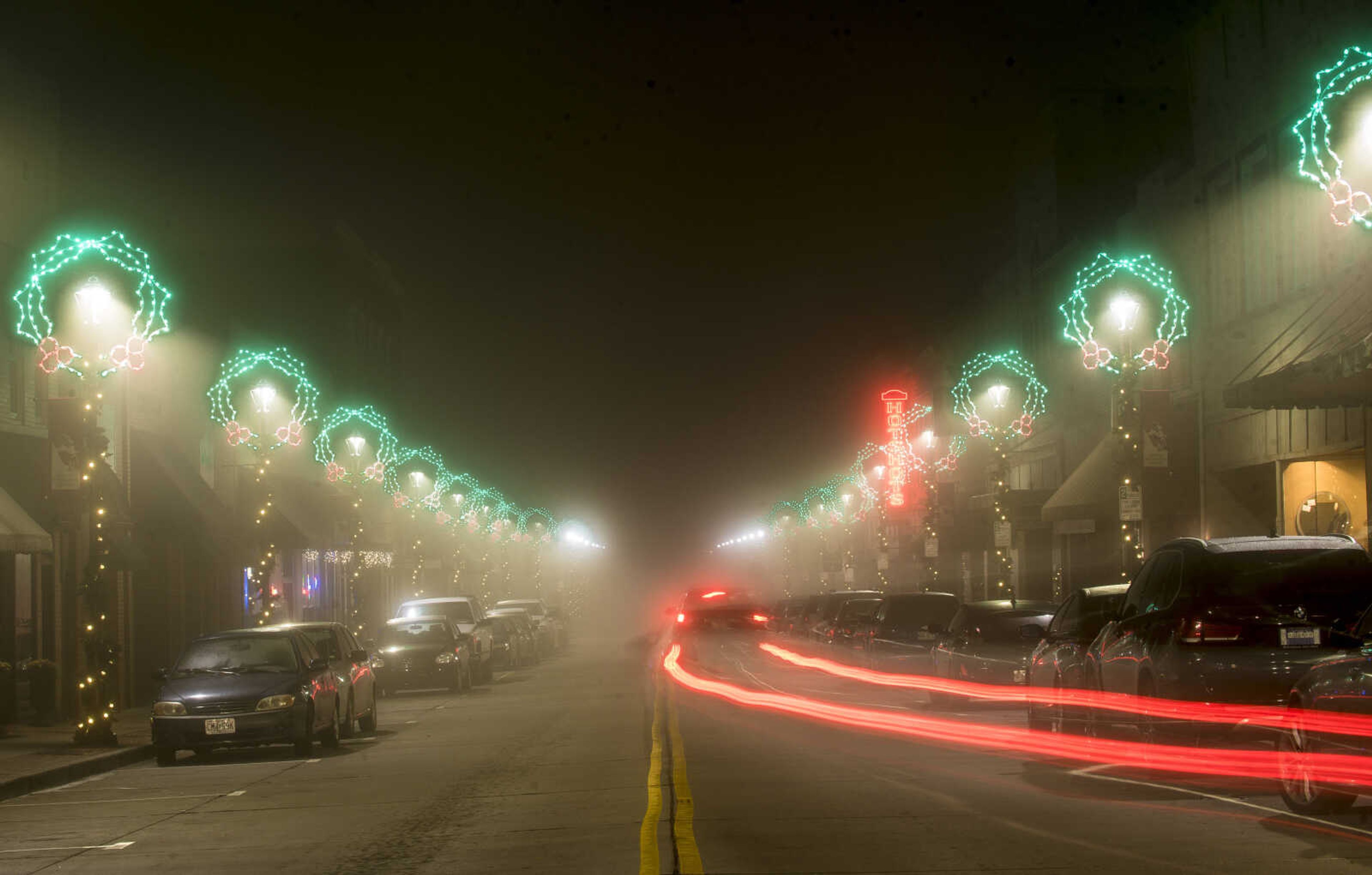 Holiday lights decorate downtown Cape Girardeau Wednesday, Nov. 15, 2017.