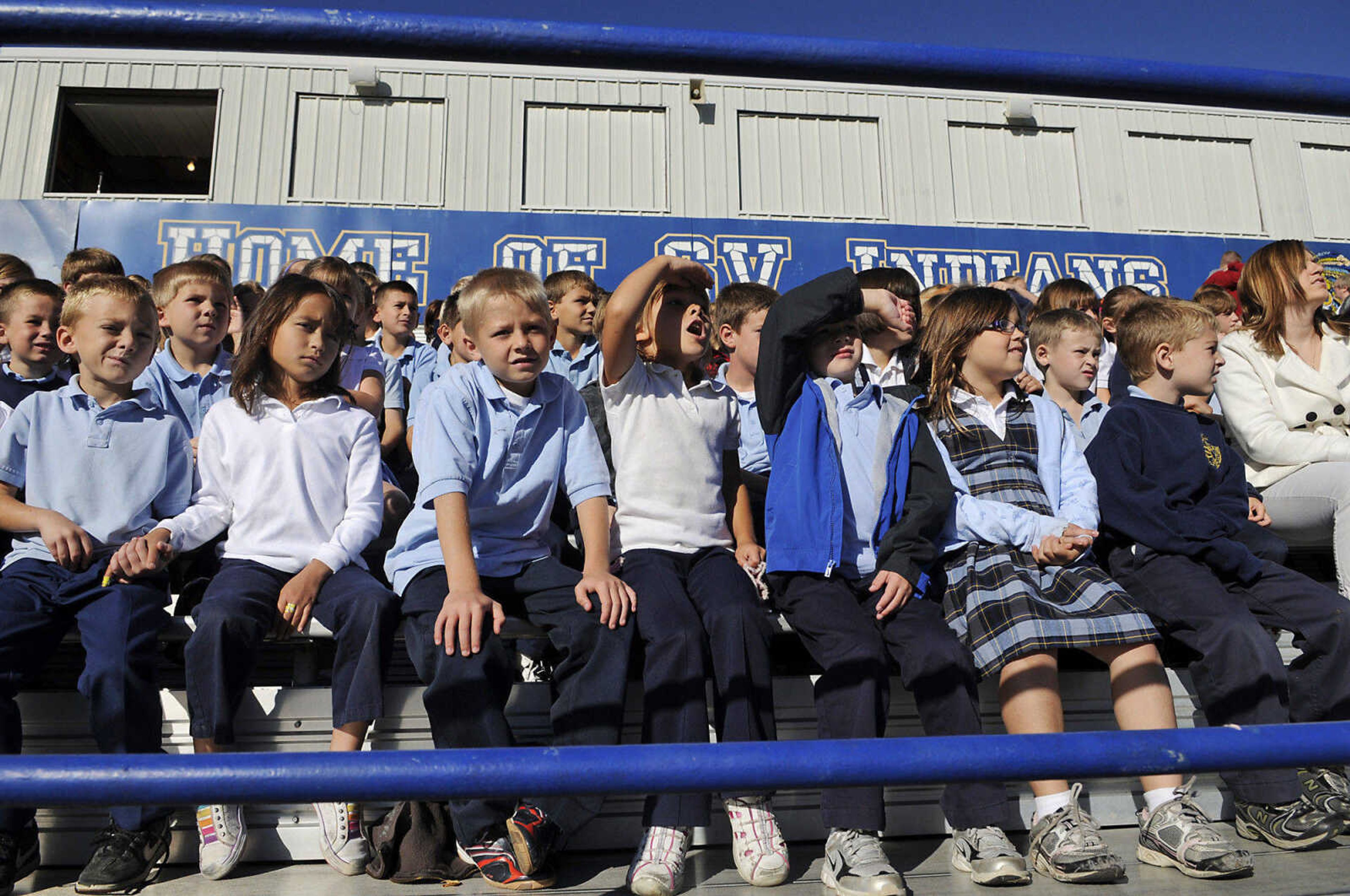 KRISTIN EBERTS ~ keberts@semissourian.com

St. Vincent students listen during an assembly at St. Vincent De Paul parish in Perryville, Mo., on Friday, Oct. 15, 2010, to celebrate the school's recognition on the list of the best 50 Catholic secondary schools in America, presented by the Catholic High School Honor Roll. This is the first time St. Vincent has received this distinction.