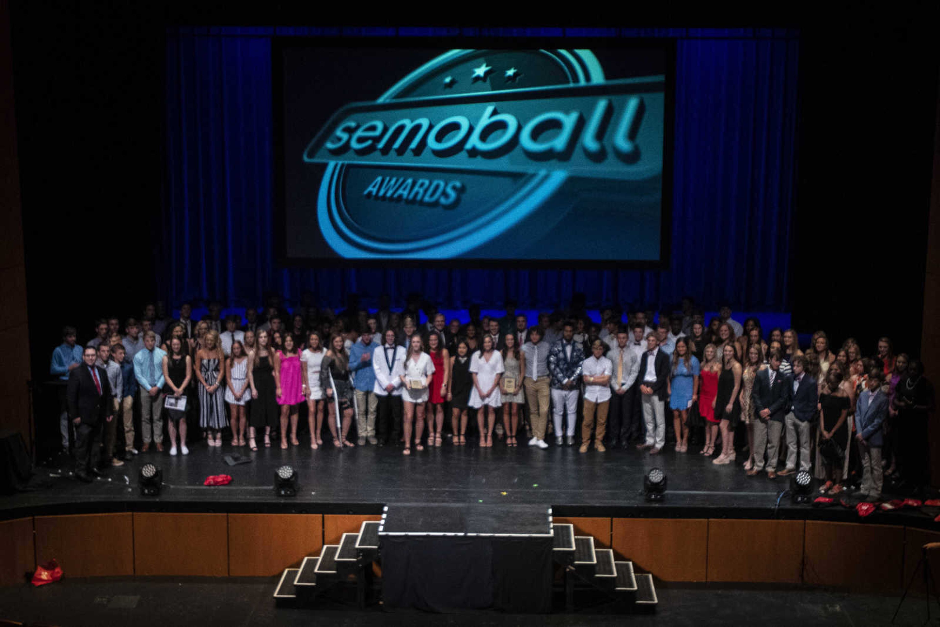 Athletes take the stage at the 2019 Semoball Awards on Saturday, July 13, 2019, at the Southeast Missouri State University River Campus in Cape Girardeau. 