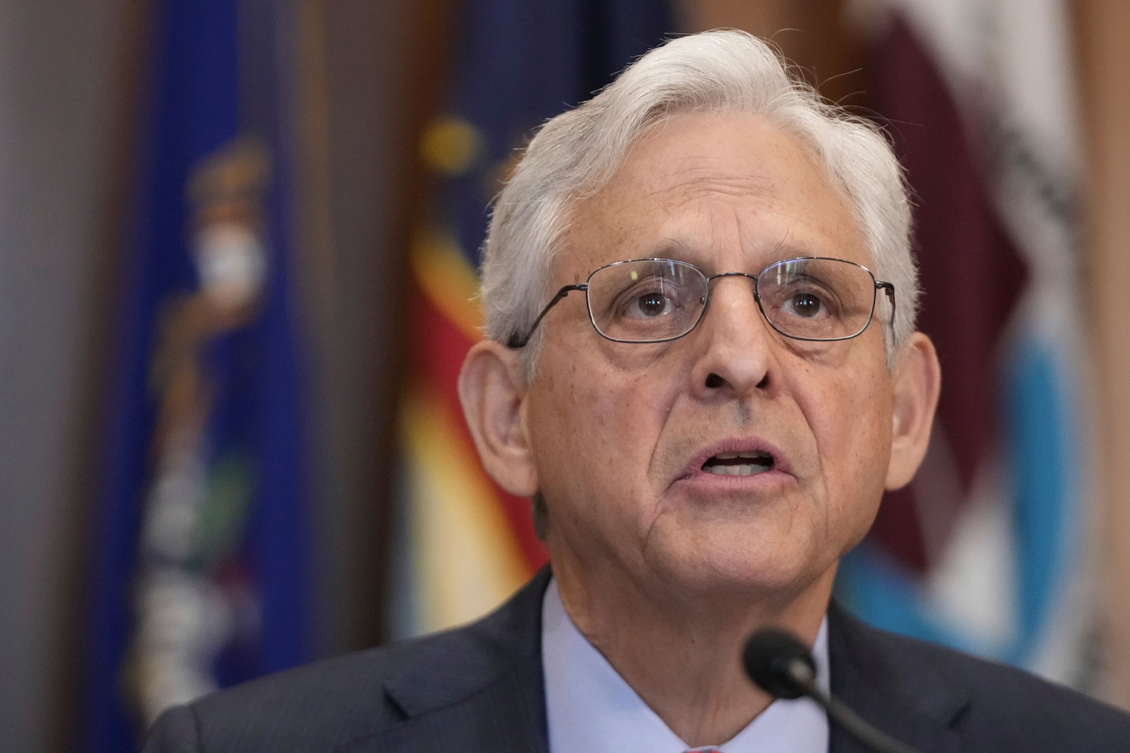 Attorney General Merrick Garland speaks during a meeting of the Justice Department's Election Threats Task Force, at the Department of Justice, Wednesday, Sept. 4, 2024, in Washington. (AP Photo/Mark Schiefelbein)