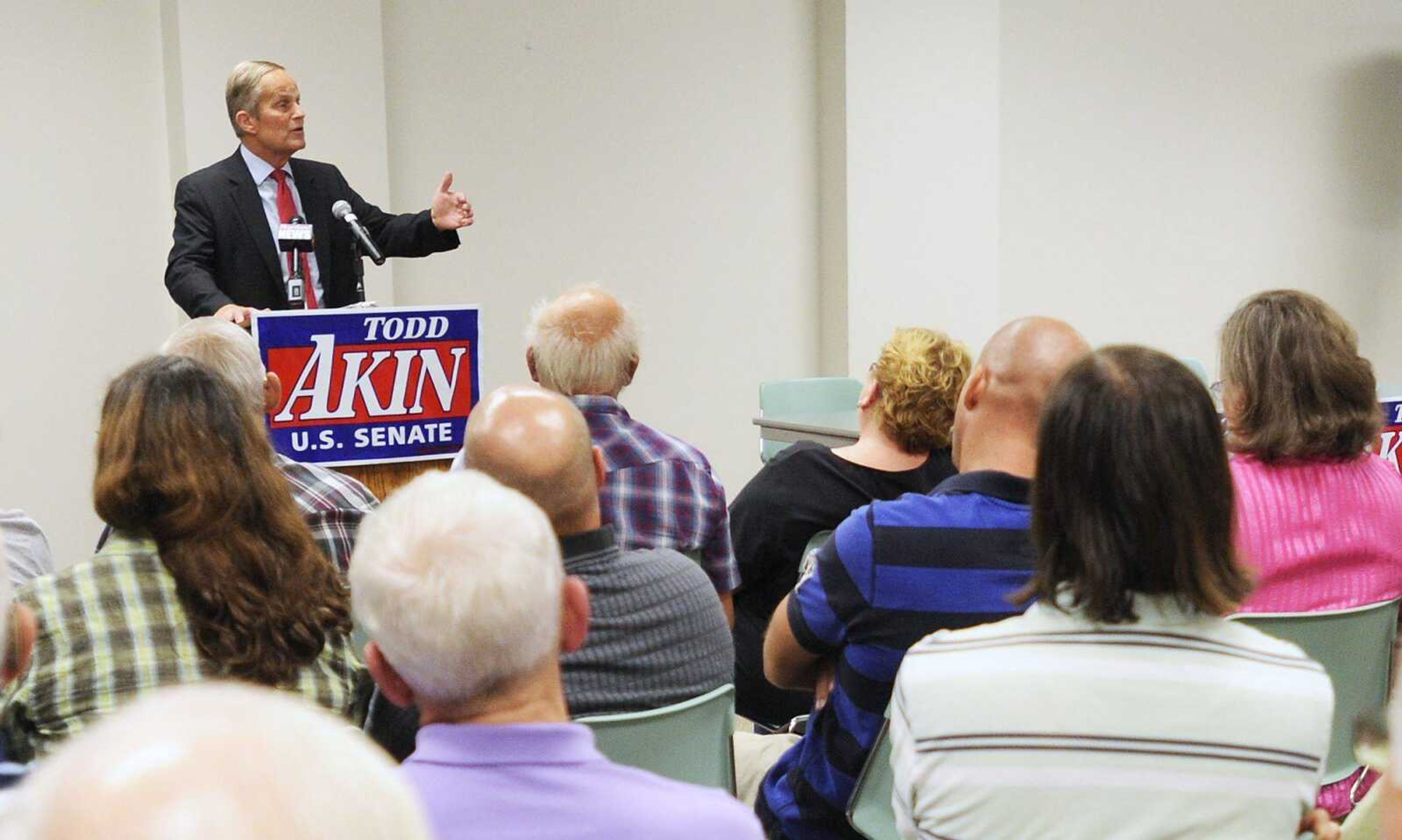 U.S. Rep.Todd Akin, Republican candidate for U.S. Senate, speaks Tuesday, September 25, at the Osage Centre in Cape Girardeau. Cape Girardeau was one of the stops on Akins' statewide bus tour. (ADAM VOGLER)