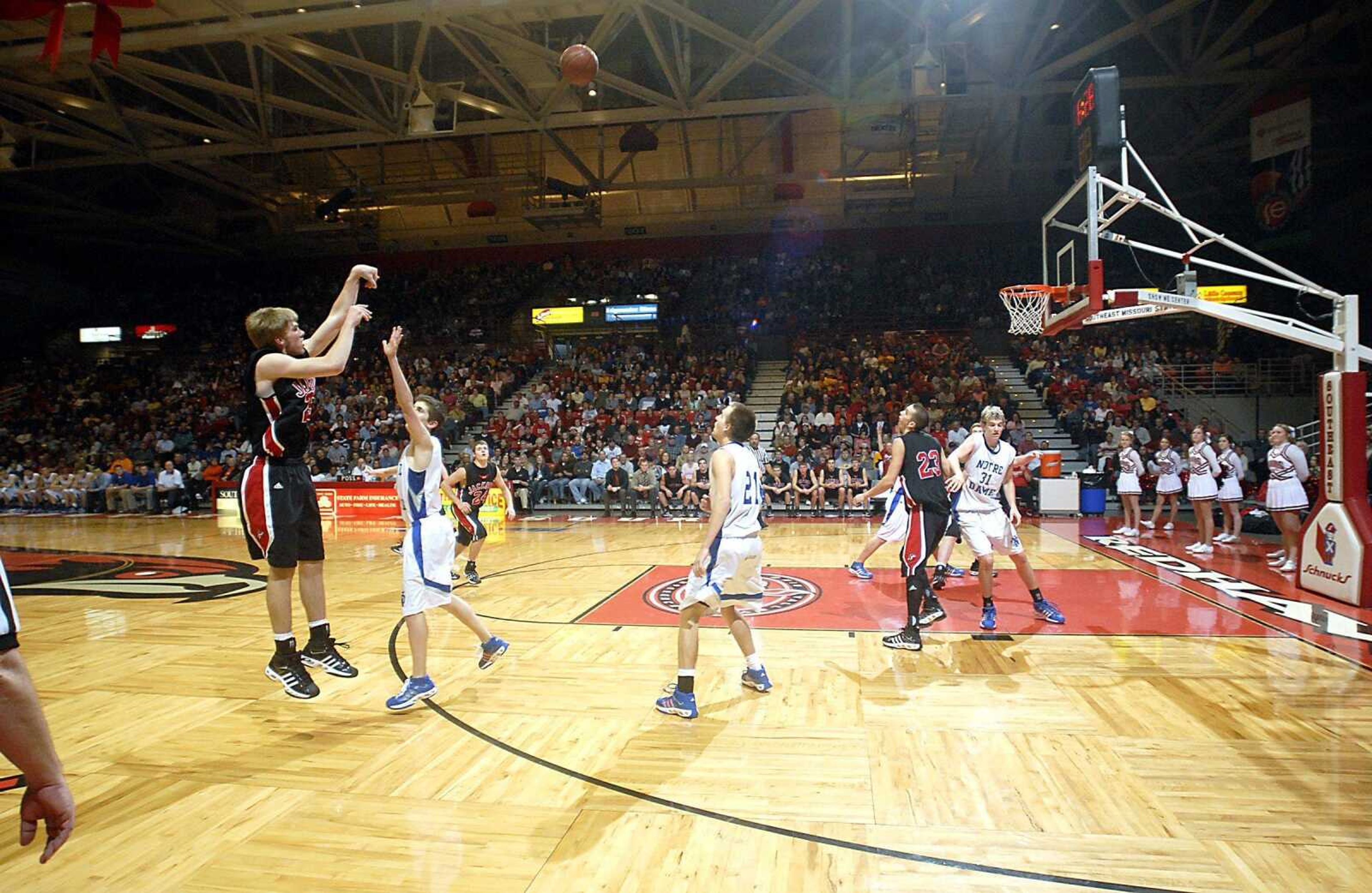 Jake Leet shot a 3-pointer during Jackson's victory against Notre Dame in the Southeast Missourian Christmas Tournament championship game Saturday at the Show Me Center. (Kit Doyle)