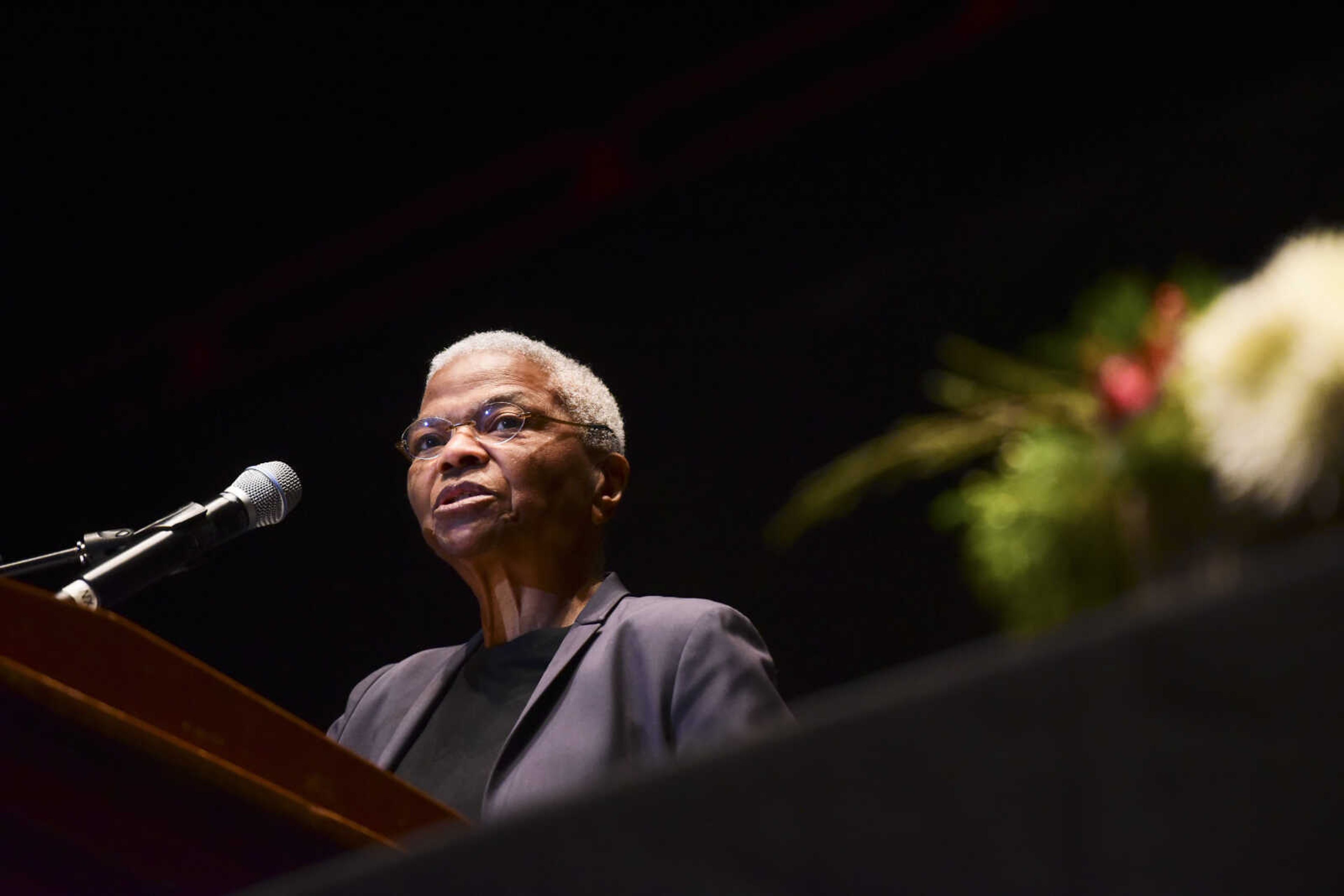 Keynote Speaker Dr. Mary Frances Berry speaks during the Dr. Martin Luther King, Jr. Celebration Dinner Wednesday, Jan. 18, 2017 at the Show Me Center in Cape Girardeau.