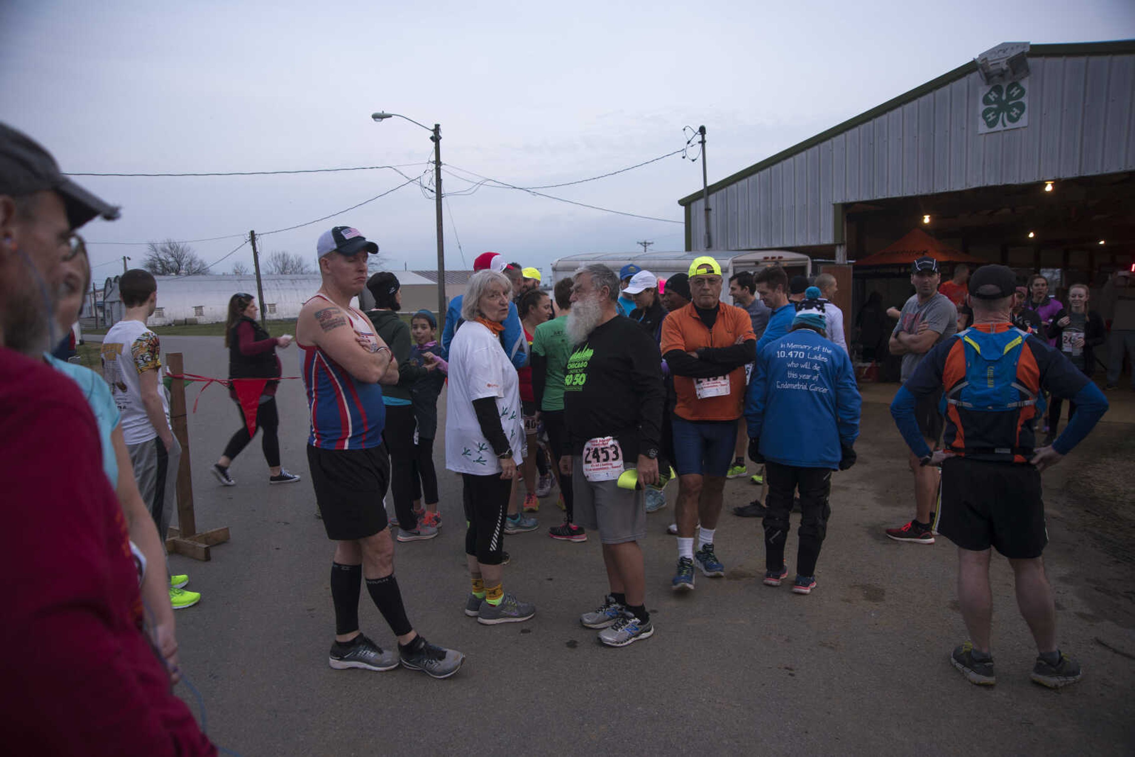 Participants wait near the starting point for the 8th annual Howard Aslinger Endurance Run on Friday, March 17, 2017 in Cape Girardeau. The event raises money for the Howard L. Aslinger Memorial Scholarship where runners will keep running until they can't anymore with the event starting at 7 p.m. Friday night going for 24 hours until Saturday night.