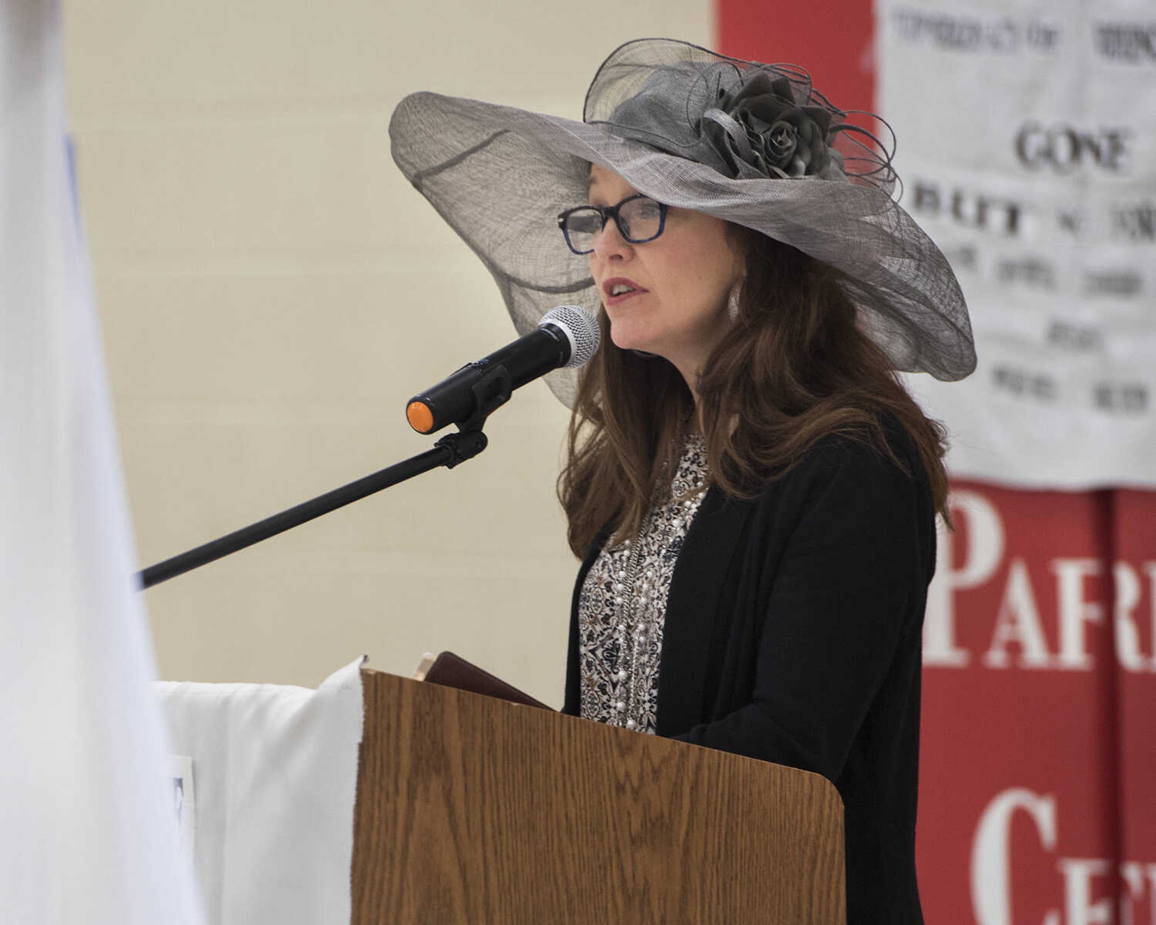 Angela Beise speaks during a ladies' tea and sweets event hosted by Stop Needless Acts of Violence Please on April 1, 2017 at the Shawnee Park Center in Cape Girardeau.