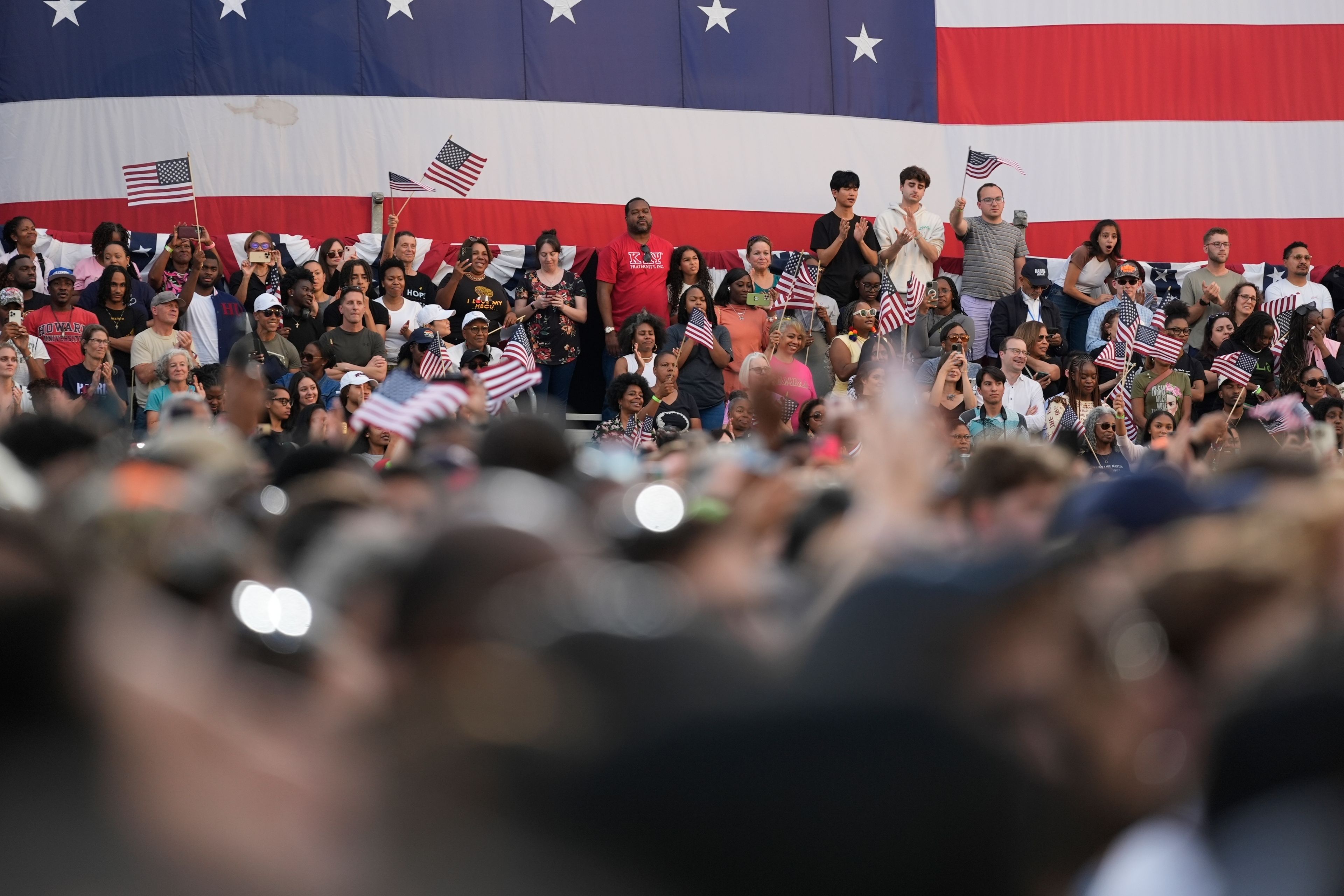 Supporters of Vice President Kamala Harris react as she delivers a concession speech for the 2024 presidential election on the campus of Howard University in Washington, Wednesday, Nov. 6, 2024. (AP Photo/Pablo Martinez Monsivais)