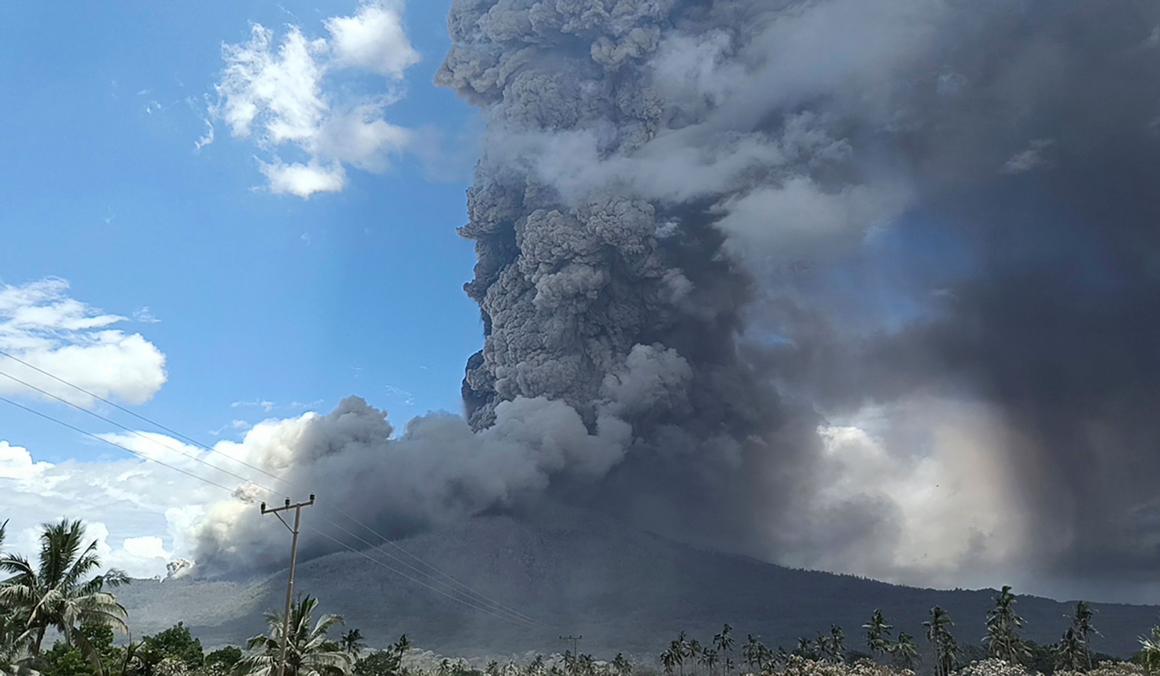 Mount Lewotobi Laki-Laki spews volcanic materials during an eruption, in East Flores, Indonesia, Thursday, Nov, 7, 2024. (AP Photo)