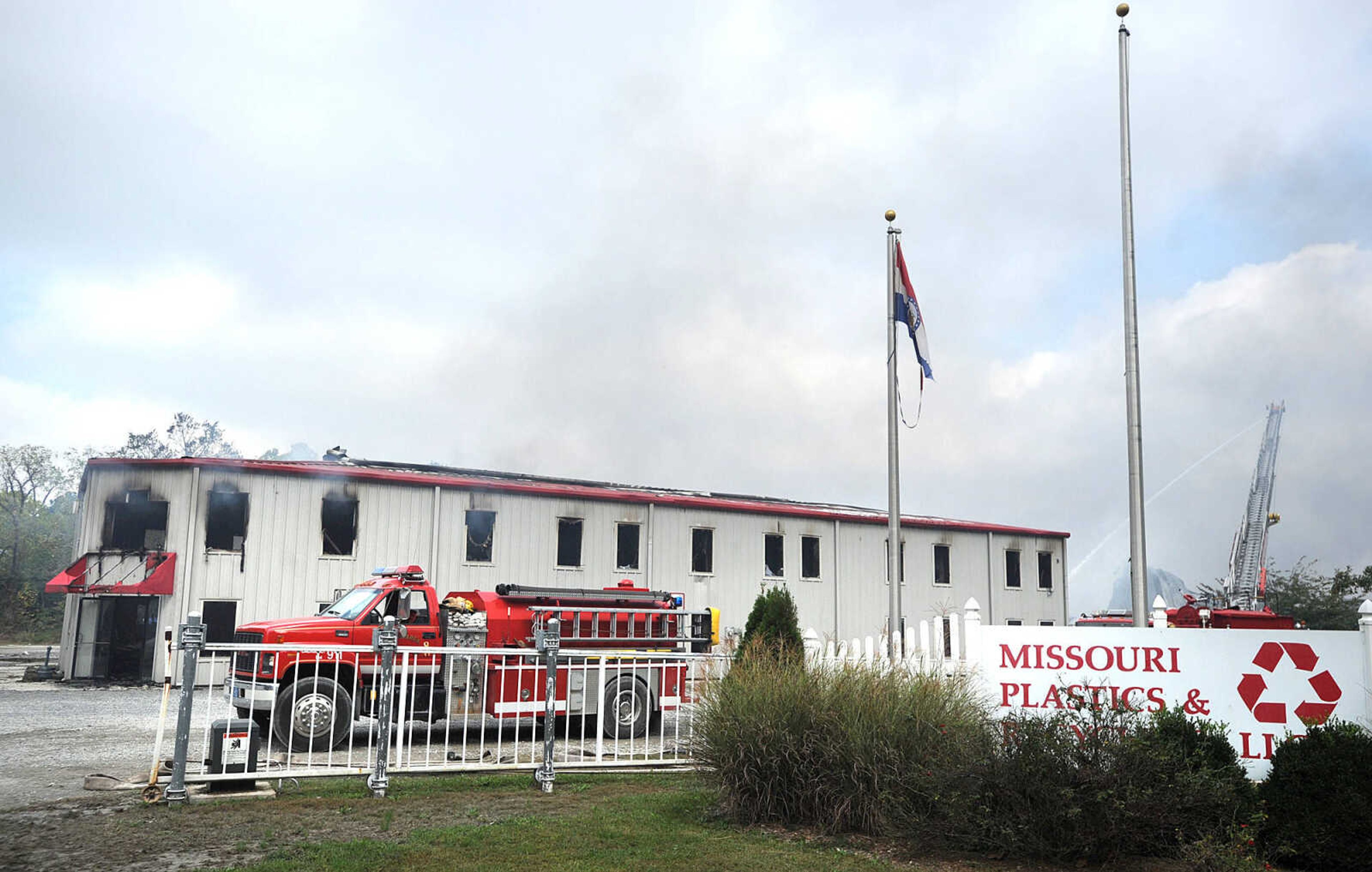 LAURA SIMON ~ lsimon@semissourian.com

The approximately 100,00-square-foot Missouri Plastics plant, as seen Friday morning, Oct. 4, 2013, caught fire around 10 p.m. Thursday. Every fire department in Cape Girardeau County was dispatched to battle the blaze.