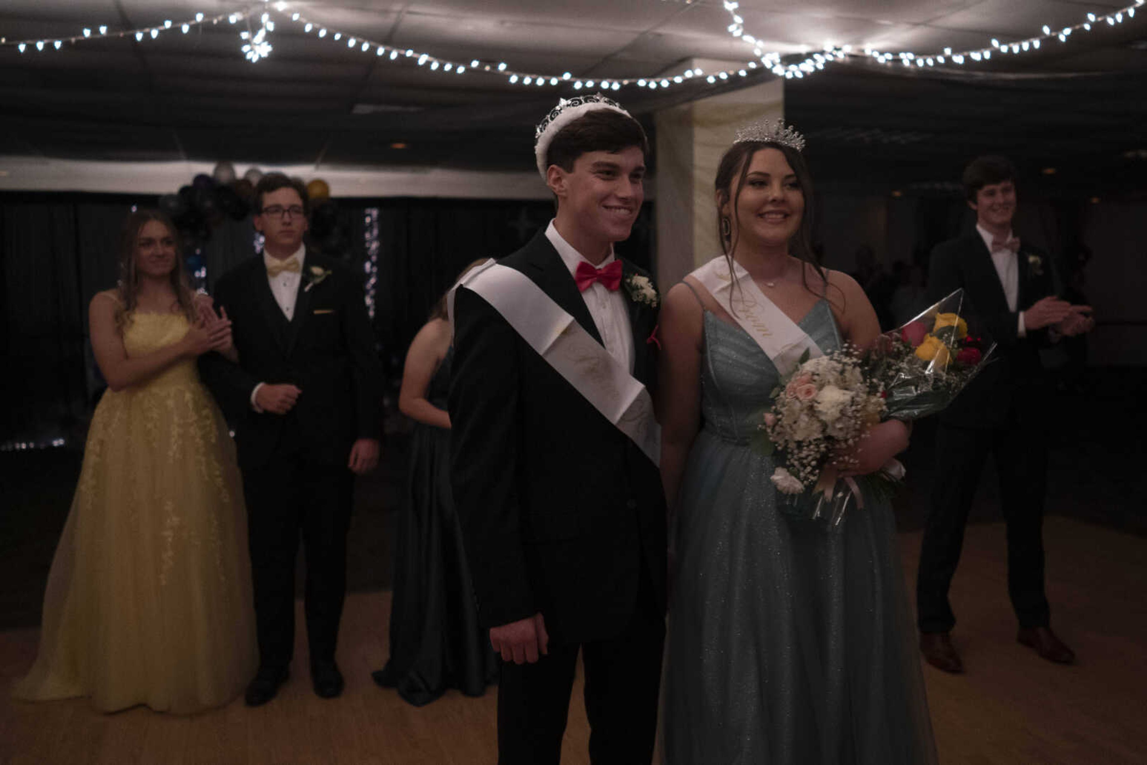 Members of the Saxony Lutheran prom court are seen during their coronation Saturday, April 26, 2021, at  the Elks Lodge in Cape Girardeau.