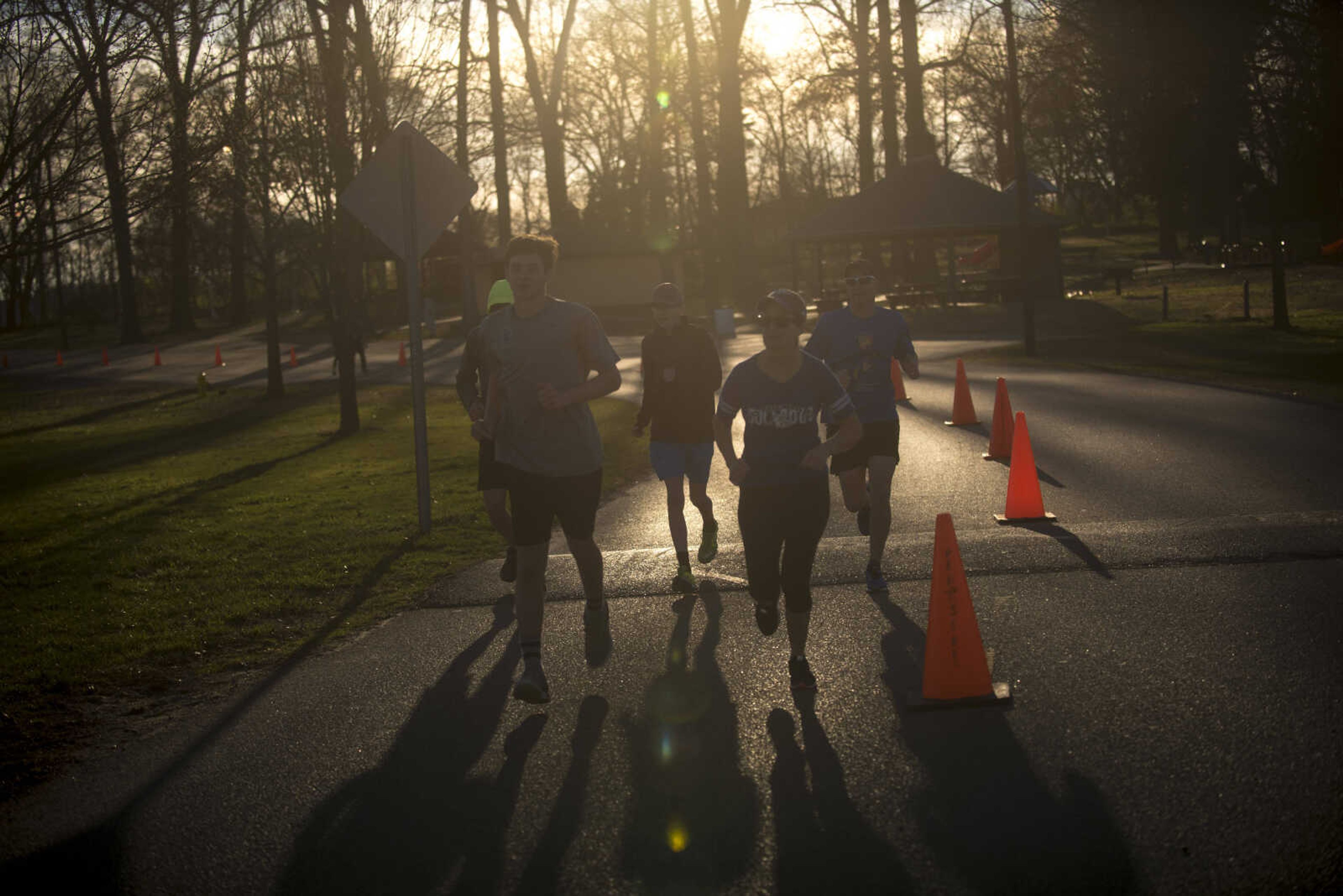 Participants make their way around the 1-mile loop set up at Arena Park for the 8th annual Howard Aslinger Endurance Run on Saturday, March 18, 2017 in Cape Girardeau. The event raises money for the Howard L. Aslinger Memorial Scholarship where runners will keep running until they can't anymore with the event starting at 7 p.m. Friday night going for 24 hours until Saturday night.