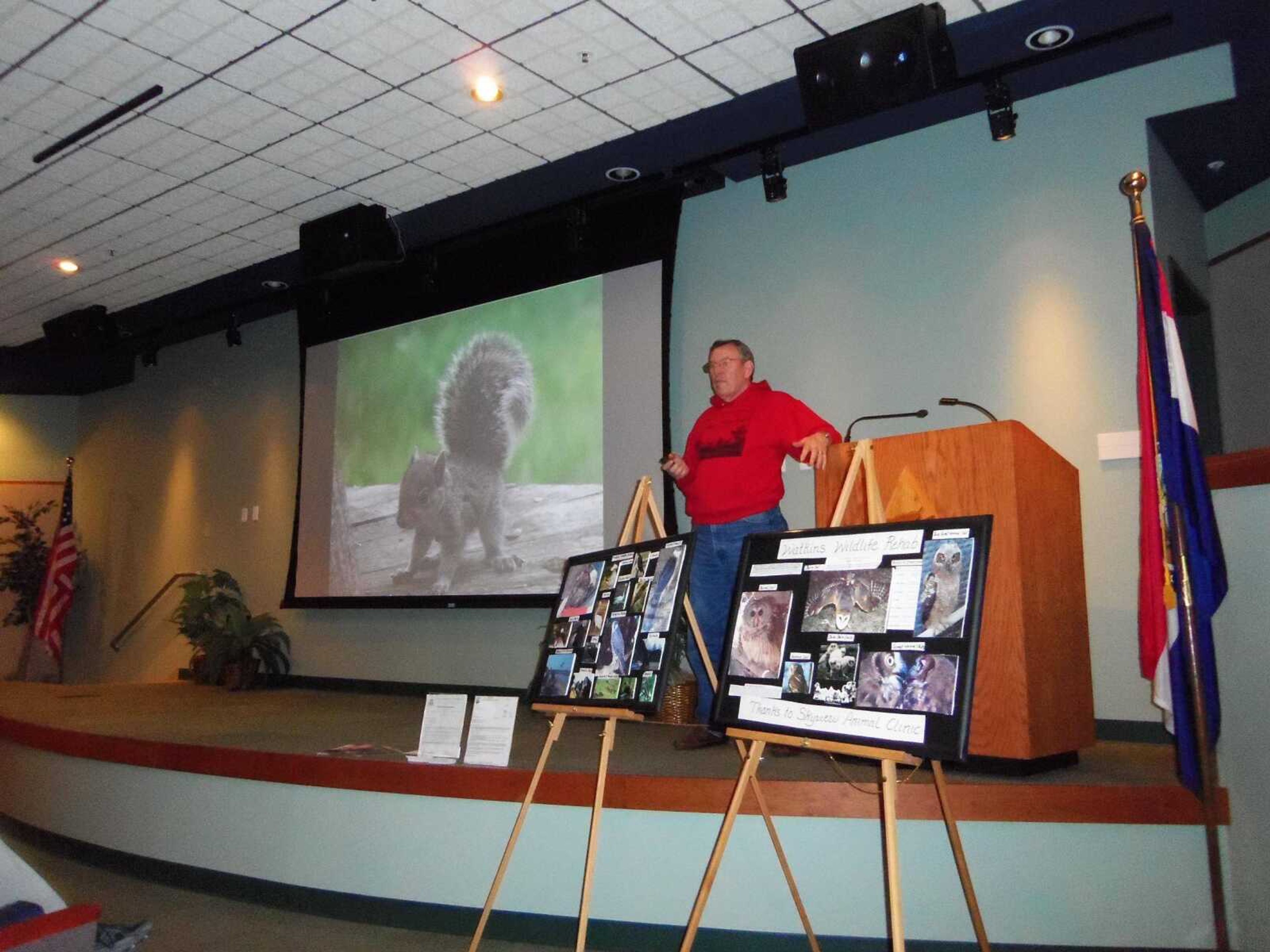 John Watkins from Watkins Wildlife Rehab explains the precautions to take when finding an abandoned baby squirrel.  (Missouri Department of Conservation photo by Alicia Downing)