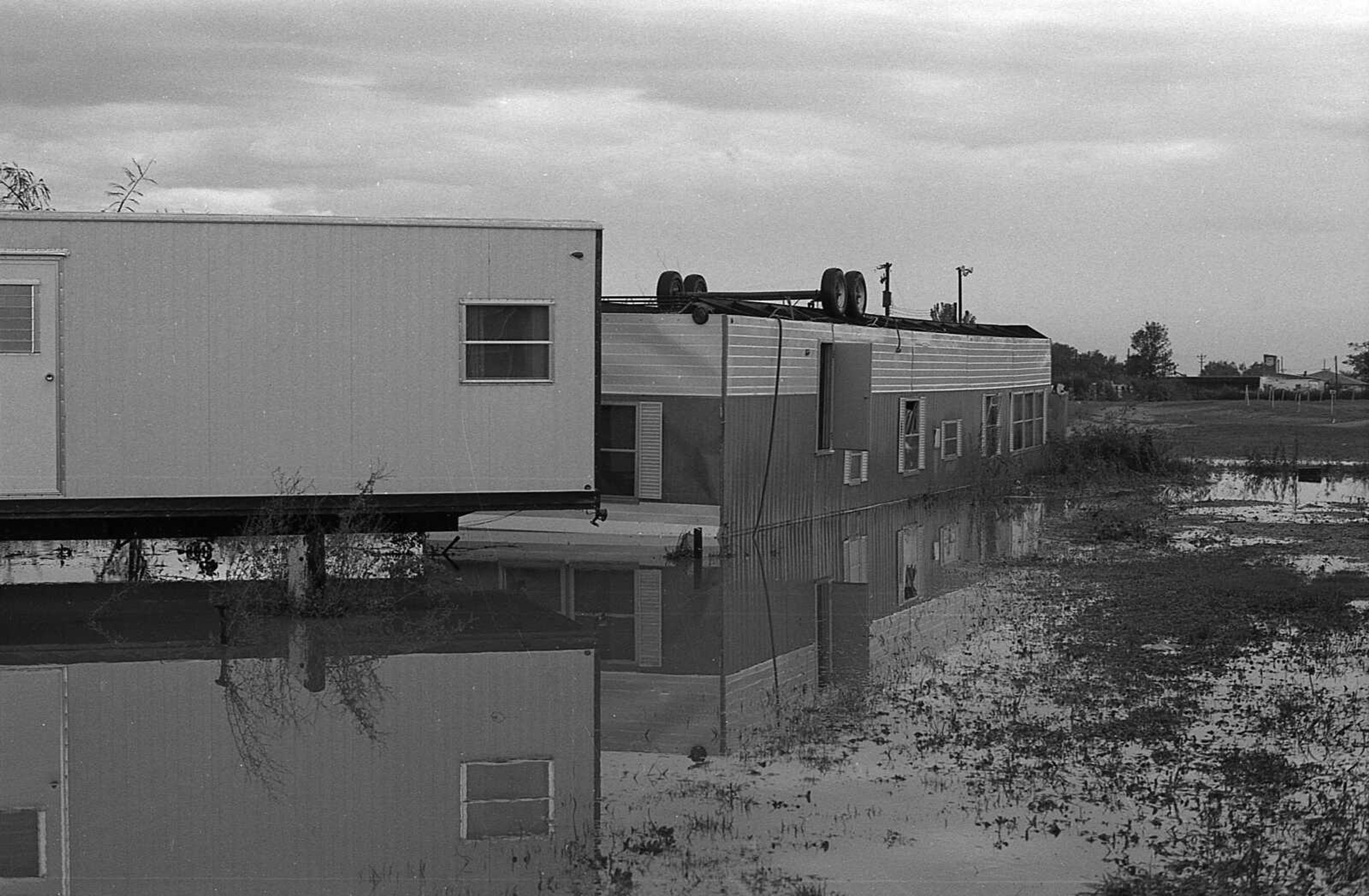 Published July 15, 1971.
A mobile home at the Montgomery Mobile Home Sales between Chaffee and Dutchtown was overturned and others were slightly damaged. (Southeast Missourian archive)