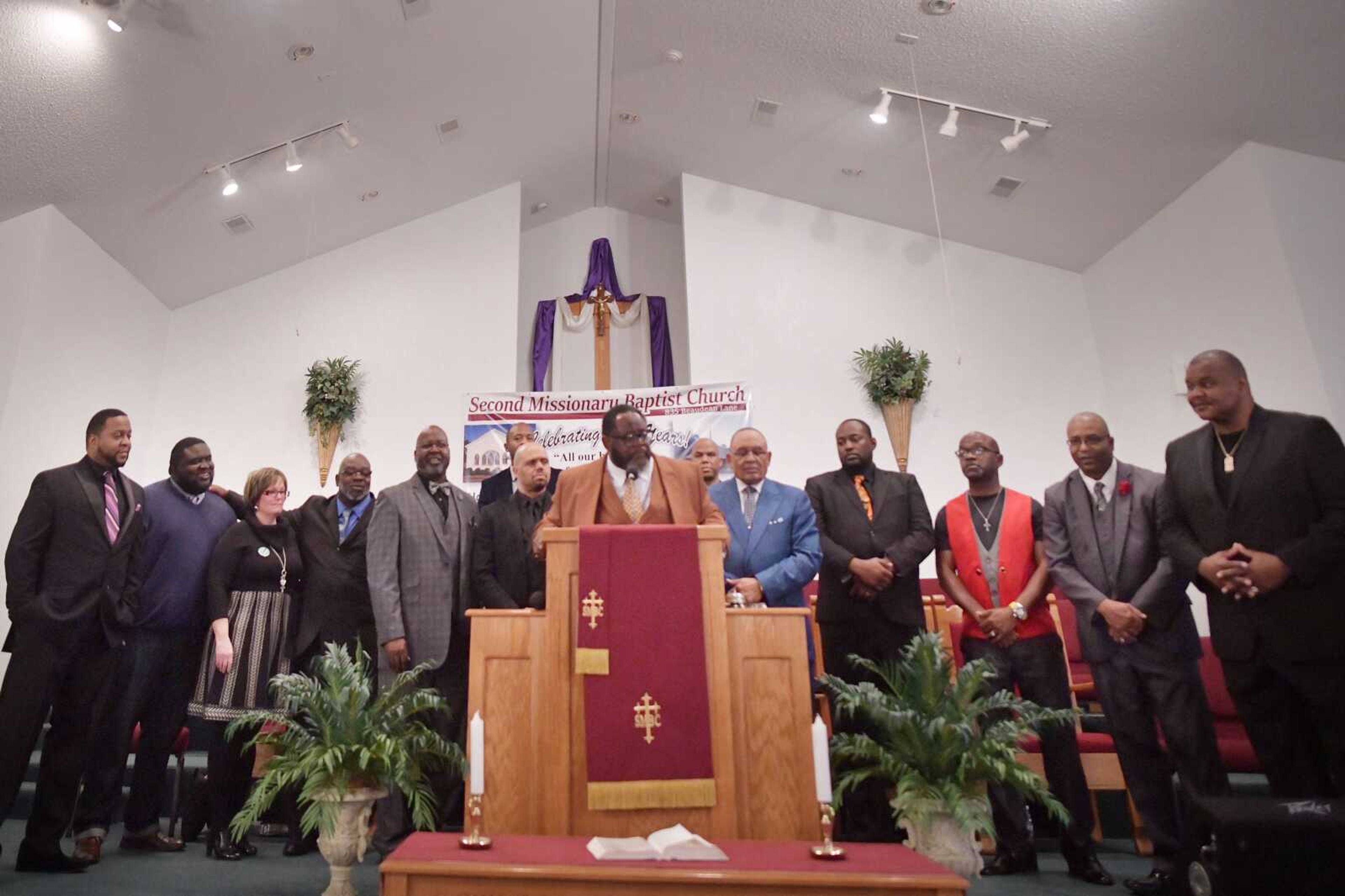 Members of the Pastoral Assembly of Cape Girardeau stand before the audience at Second Missionary Baptist&nbsp; Church on Sunday, Feb. 23, 2020, in Cape Girardeau.